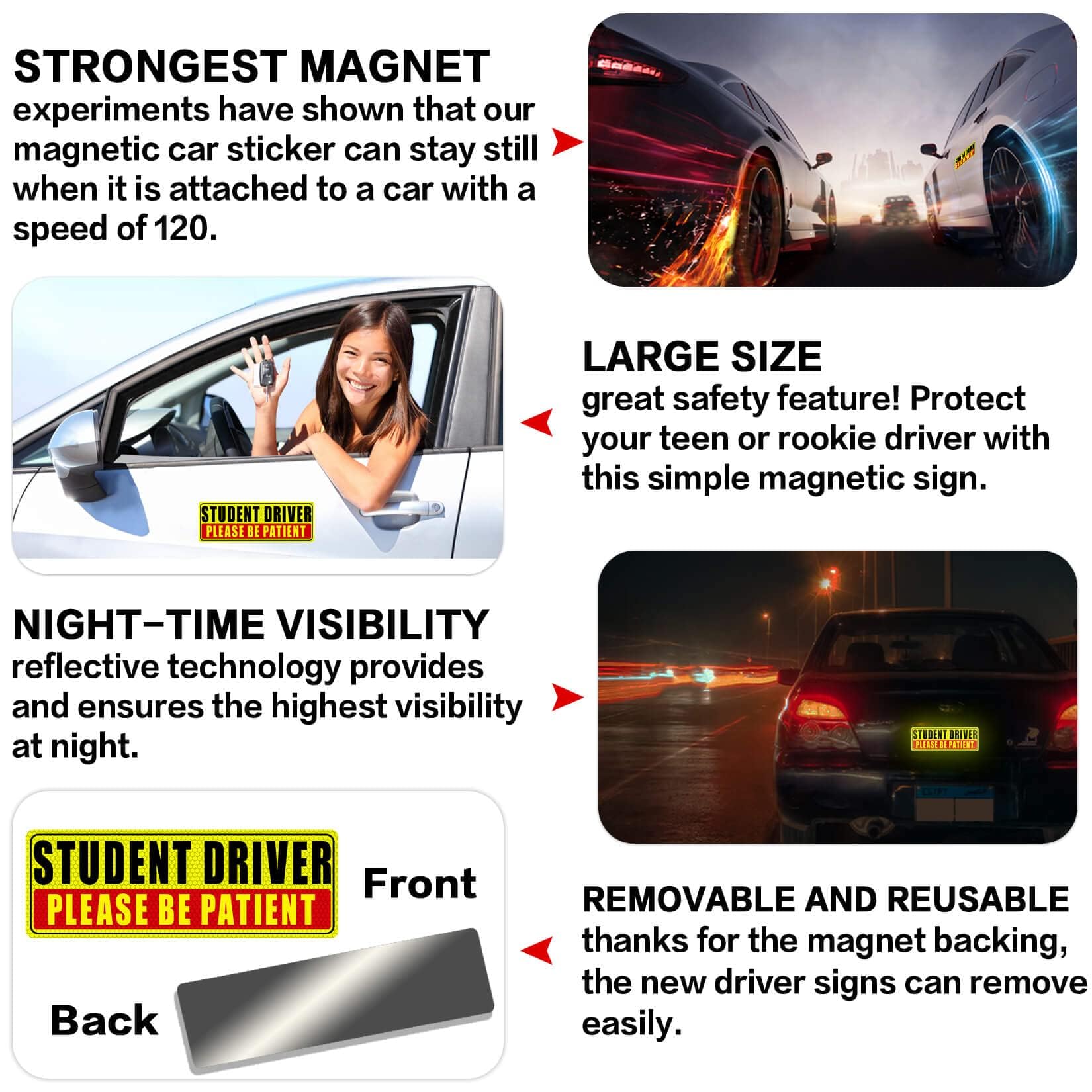 Sukh 4 Pcs Student Driver Magnet For Car - Be Patient Student Driver Magnet Boys And Girls New Student Driver Sticker Safety War