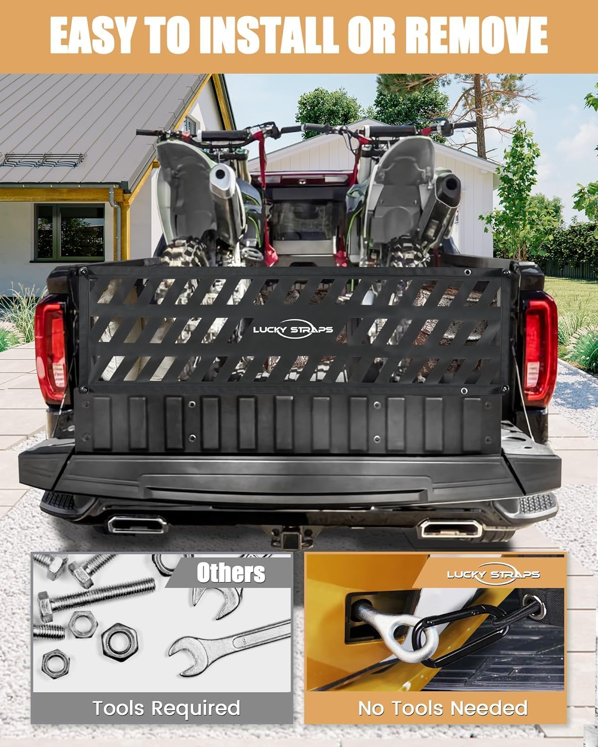 Lucky Straps Tailgate Net For Pickup Truck Bed, 50'' X 15'' Heavy Duty Tailgate Cargo Netting For Small & Mid-Size Truck, Easy-T