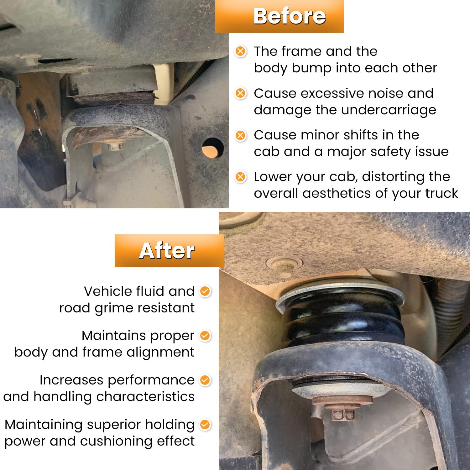 KF04050BK Body Mount Bushing Kit for Ford F250 F350 Super Duty 1999-2018 2WD 4WD Polyurethane Body Cab Mounts & Washers (Black 2