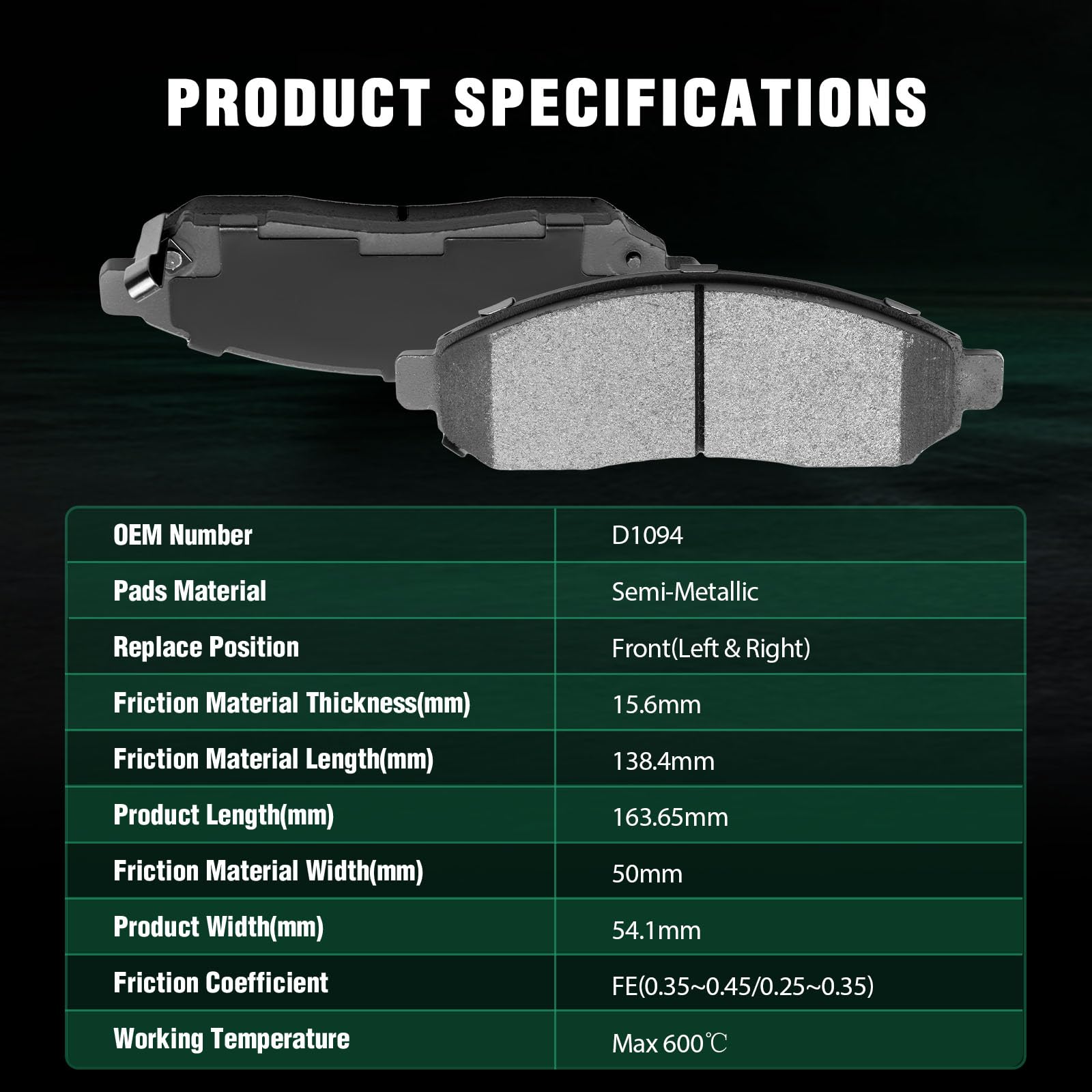 Automuto 4Pcs Front Semi-Metallic Disc Brake Pads Set D1094 For Nissan Frontier 2005-2019, Pathfinder 2005-2012, Xterra 2005-201