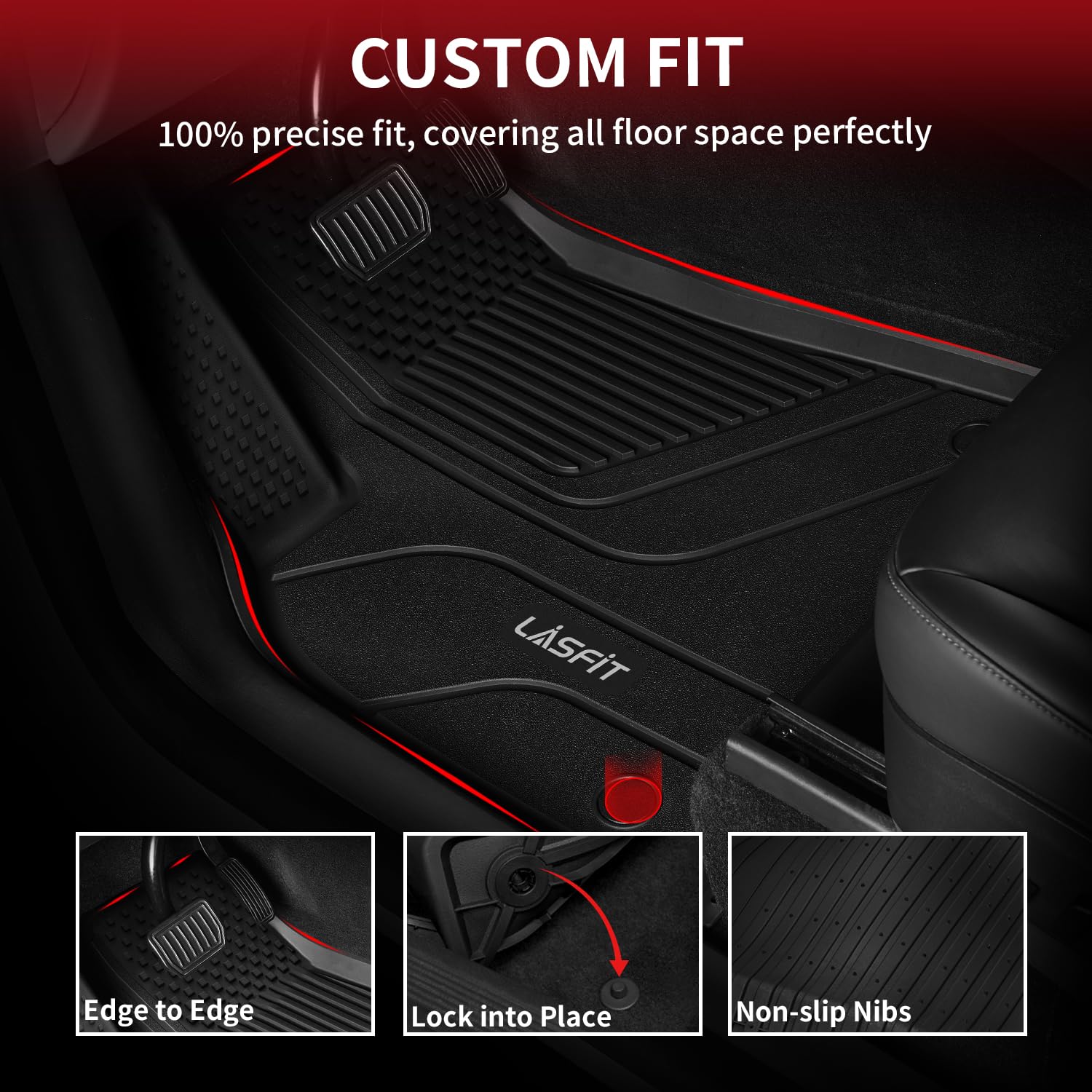 Lasfit Premium Extra Thick Floor Mats For Tesla Model 3 Highland 2025/2024 | Performance/Long Range/Base | All Weather Tpe Custo