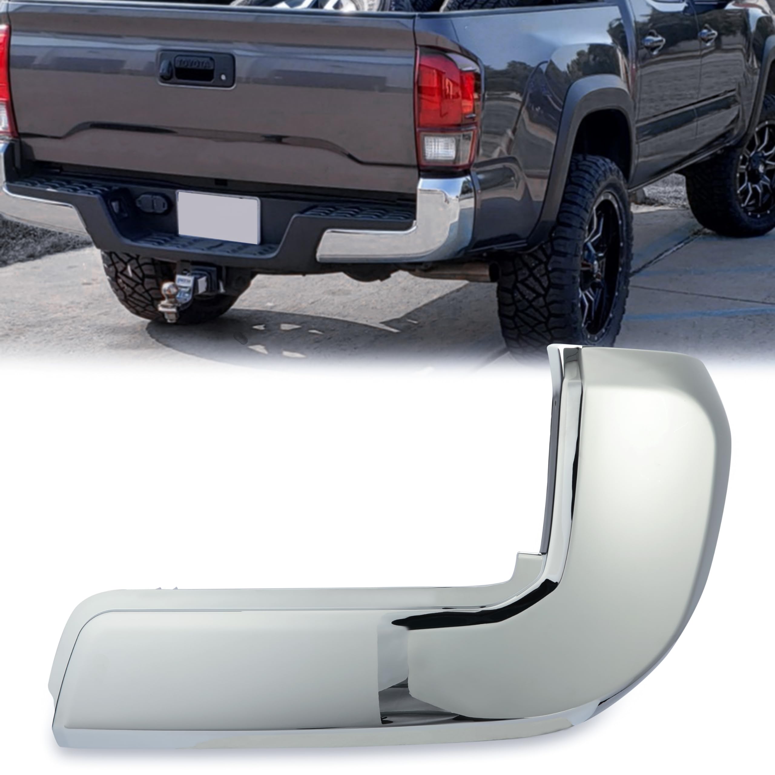 KUAFU Rear Bumper End Caps RH Compatible with 2016-2023 Toyota Tacoma w/o Parking Sensors Holes Chrome Covers Corner Extension R