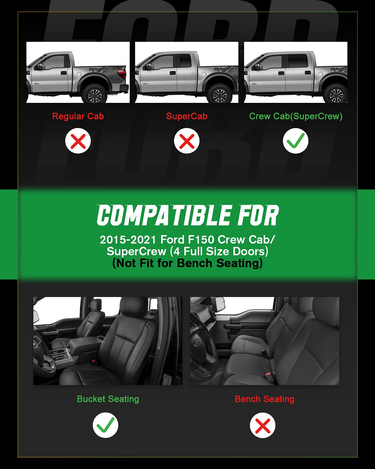 Viwik Floor Mats For Ford 2015-2025 F150 Supercrew/Crew Cab/ 2022-2025 F-150 Lightning, Car Mats All Weather Protection Tpe Cust