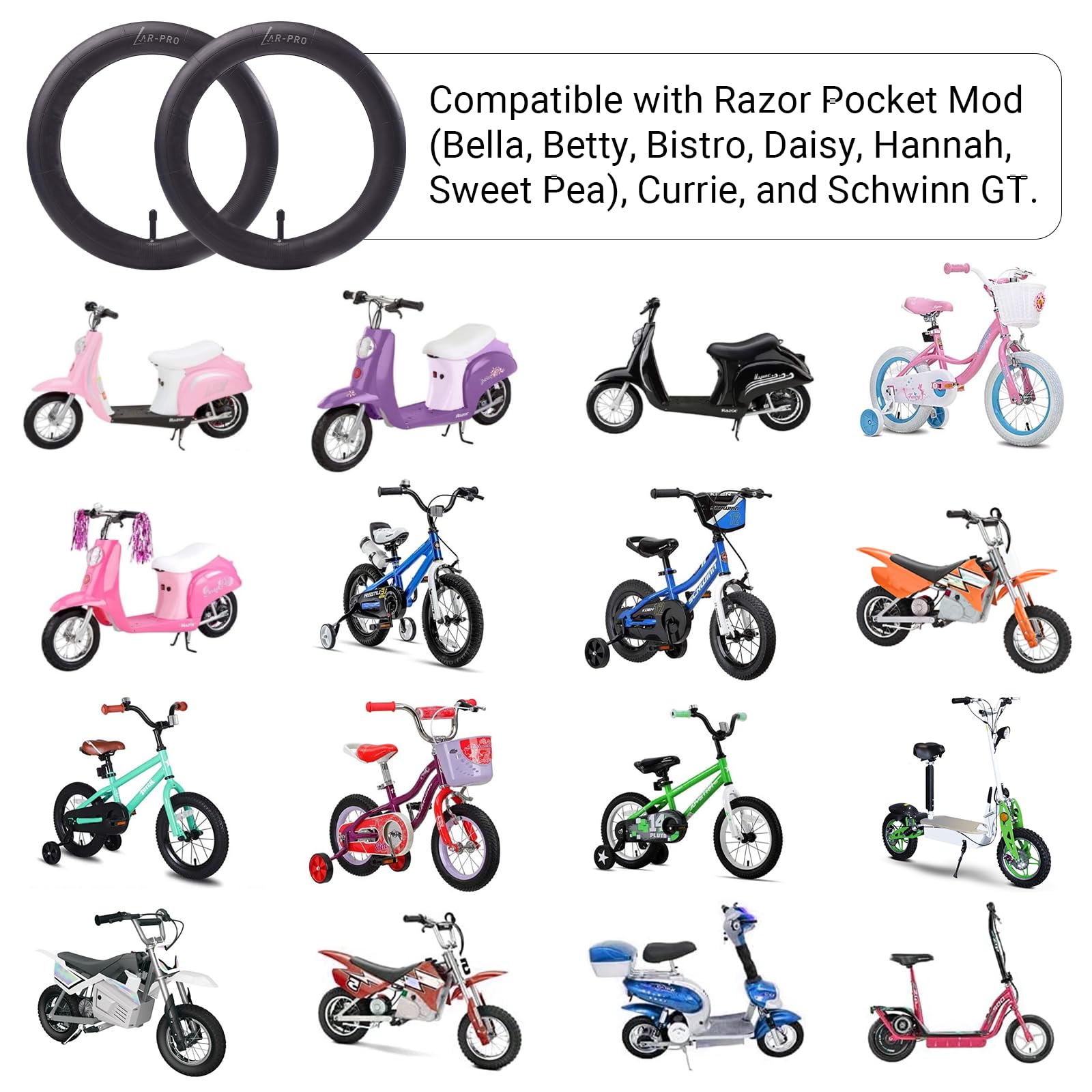 12.5 X 2.5/2.75/3.0 Scooters Replacement Tubes Inner Tube With Tr13 Stem For Razor Pocket Mod (Bella, Betty, Bistro, Daisy, Hann