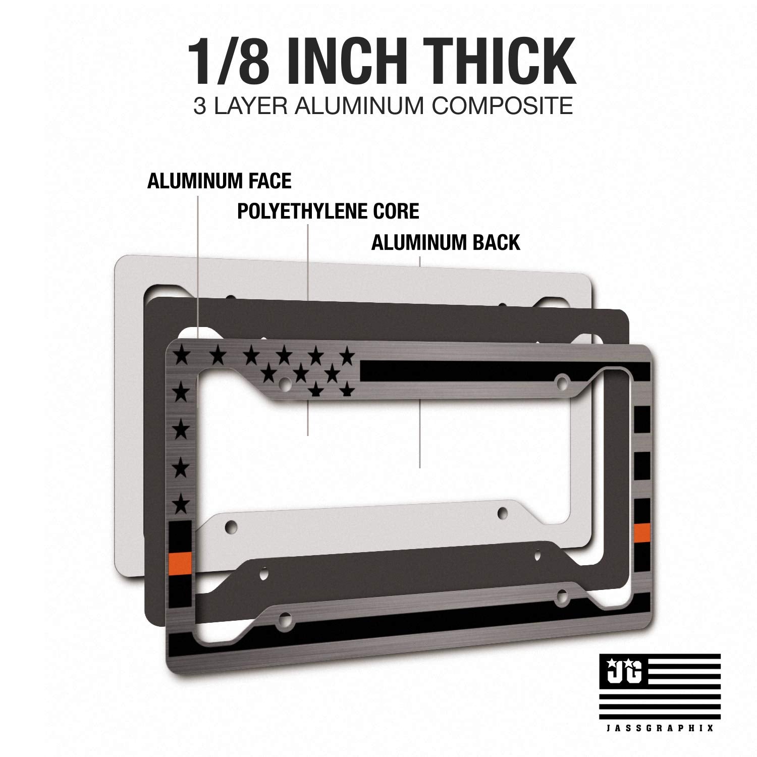 American Flag License Plate Frame - Thin Orange Line- Car Tag Frame -Orange On Brushed Search And Rescue Sar