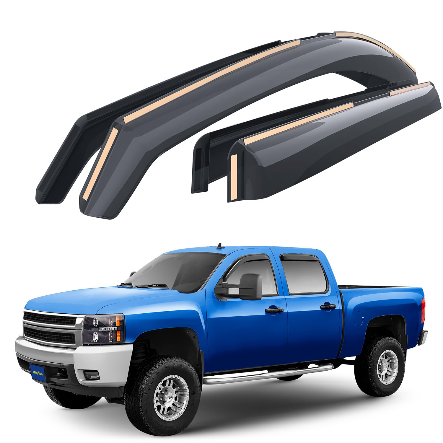 Goodyear Shatterproof In-Channel Window Deflectors For Trucks Chevrolet (Chevy) Silverado/Gmc Sierra 2007-2013 Crew Cab, Rain Gu