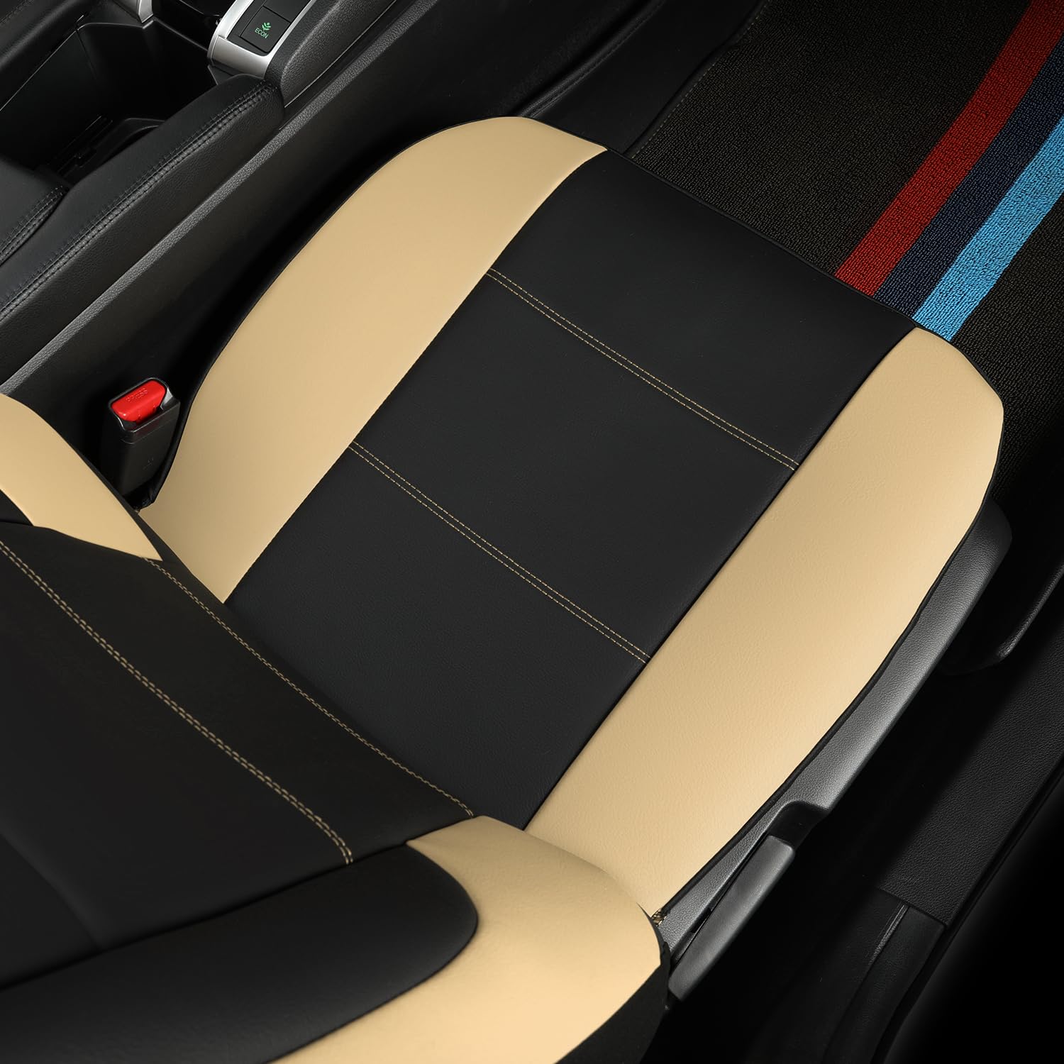 Giant Panda Front Car Seat Cover Customized Fit Chevy Silverado 1500 2500 3500 Trucks Seat Protectors (Beige+Black) 2-Pack