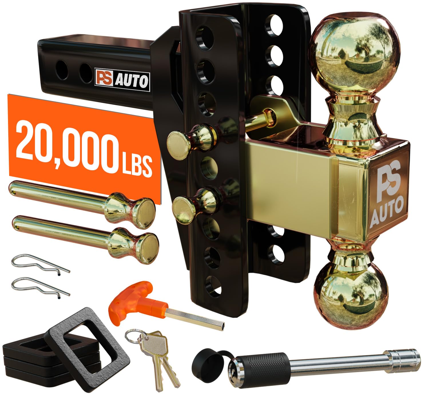 Adjustable Drawbar Trailer Hitch - 20,000 Lbs, Fits 2 And 2-5/16 Inch Balls, Us Gov Tested & Certified, For Rv Towing, Motorcycl