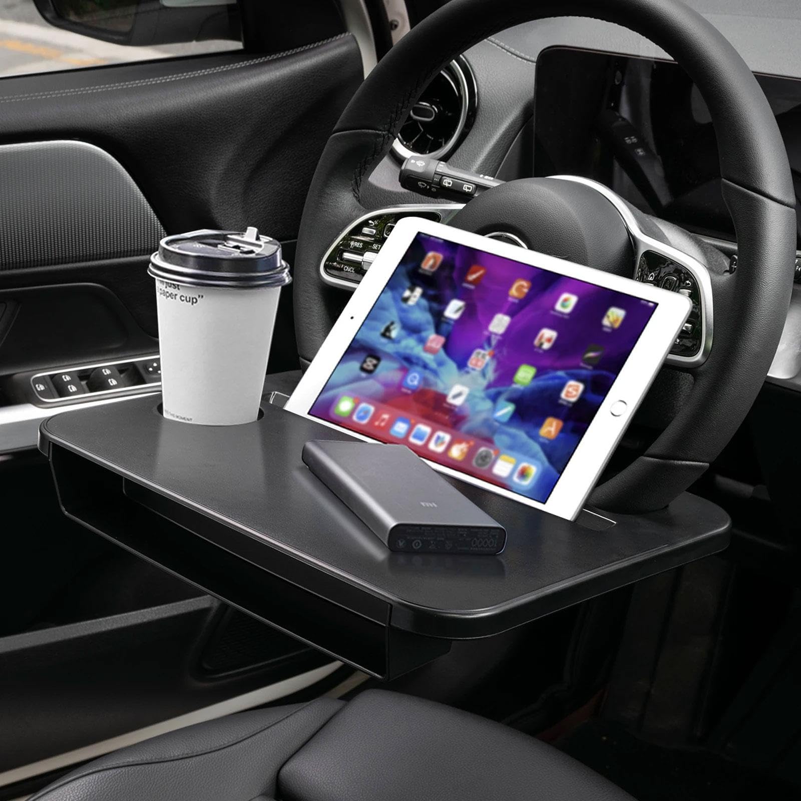 Oshotto Ft06 Dual Purpose Car Steering Wheel Rack Desk Vehicle Seat Gap Organizer Dinning Car Tray Table Cup Holder Compatible 