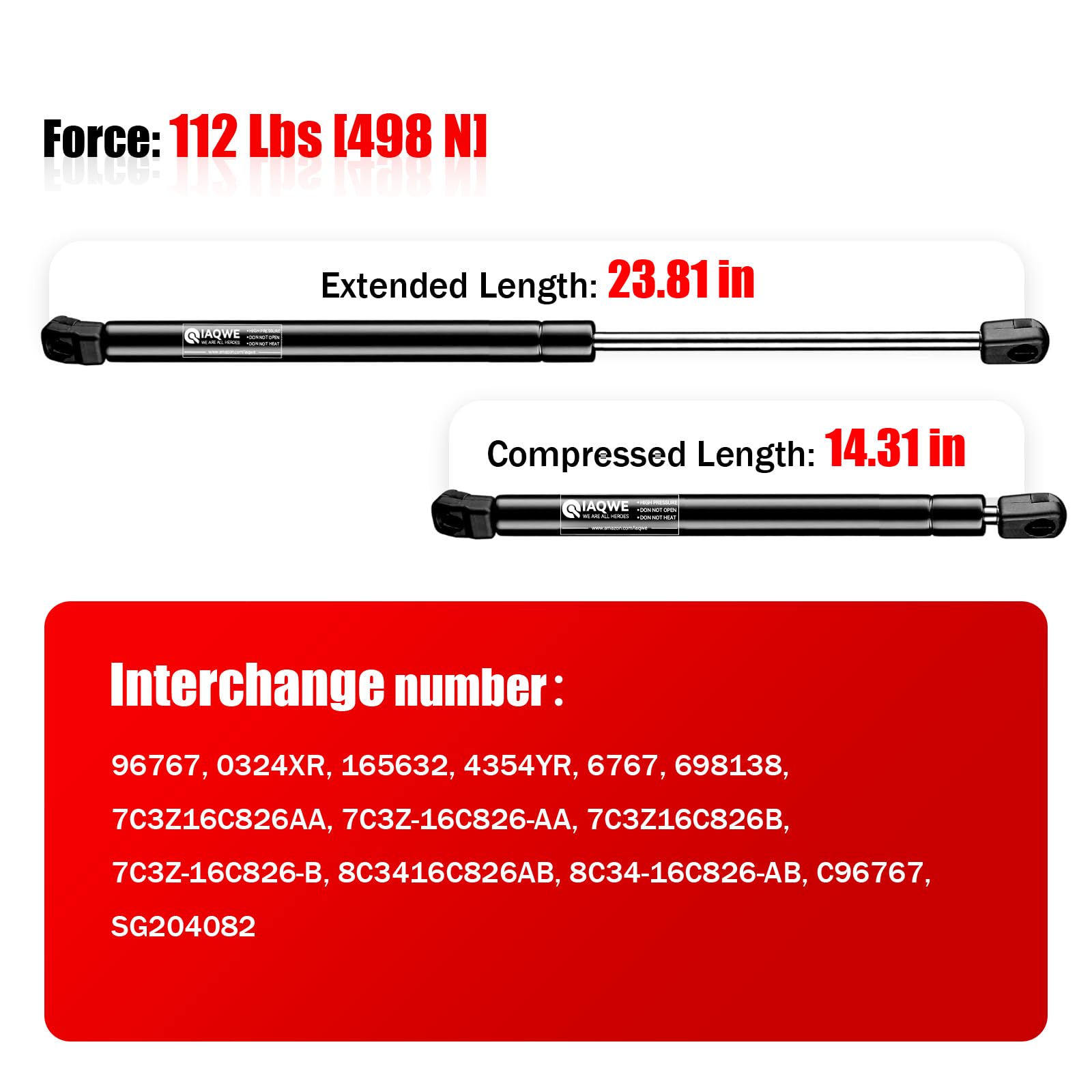 Iaqwe Front Hood Gas Struts Lift Supports 6767 Replacement Parts For 2008-2009 Ford F-250; 2008-2010 Ford F-250/ F-350/ F-450/ F
