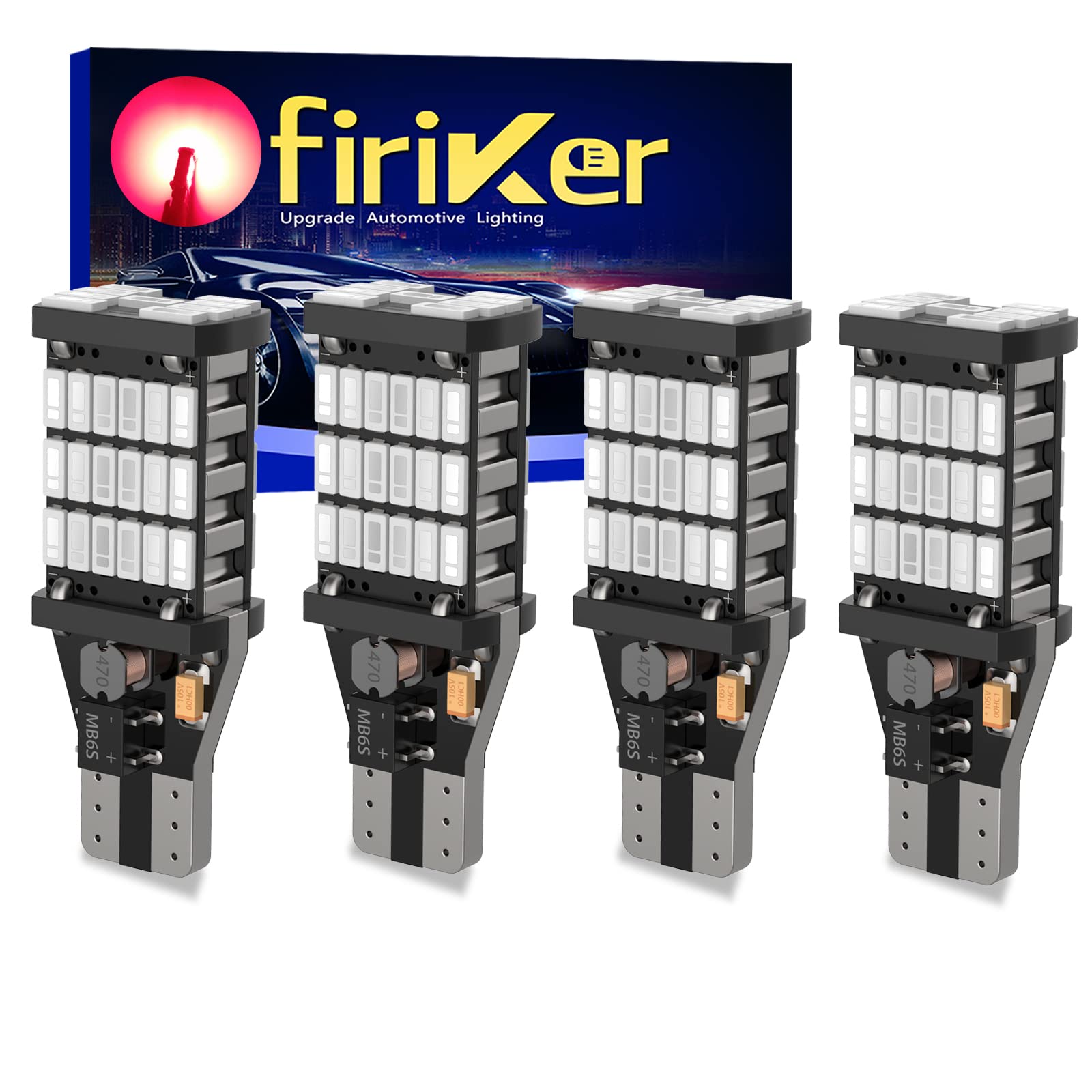 Firiker 4Pcs Brilliant Red 921 T15 912 W16W Led Brake Lights, Error Free 45Smd-4014 Chipsets, 912 921 906 Led Car Bulbs For Car