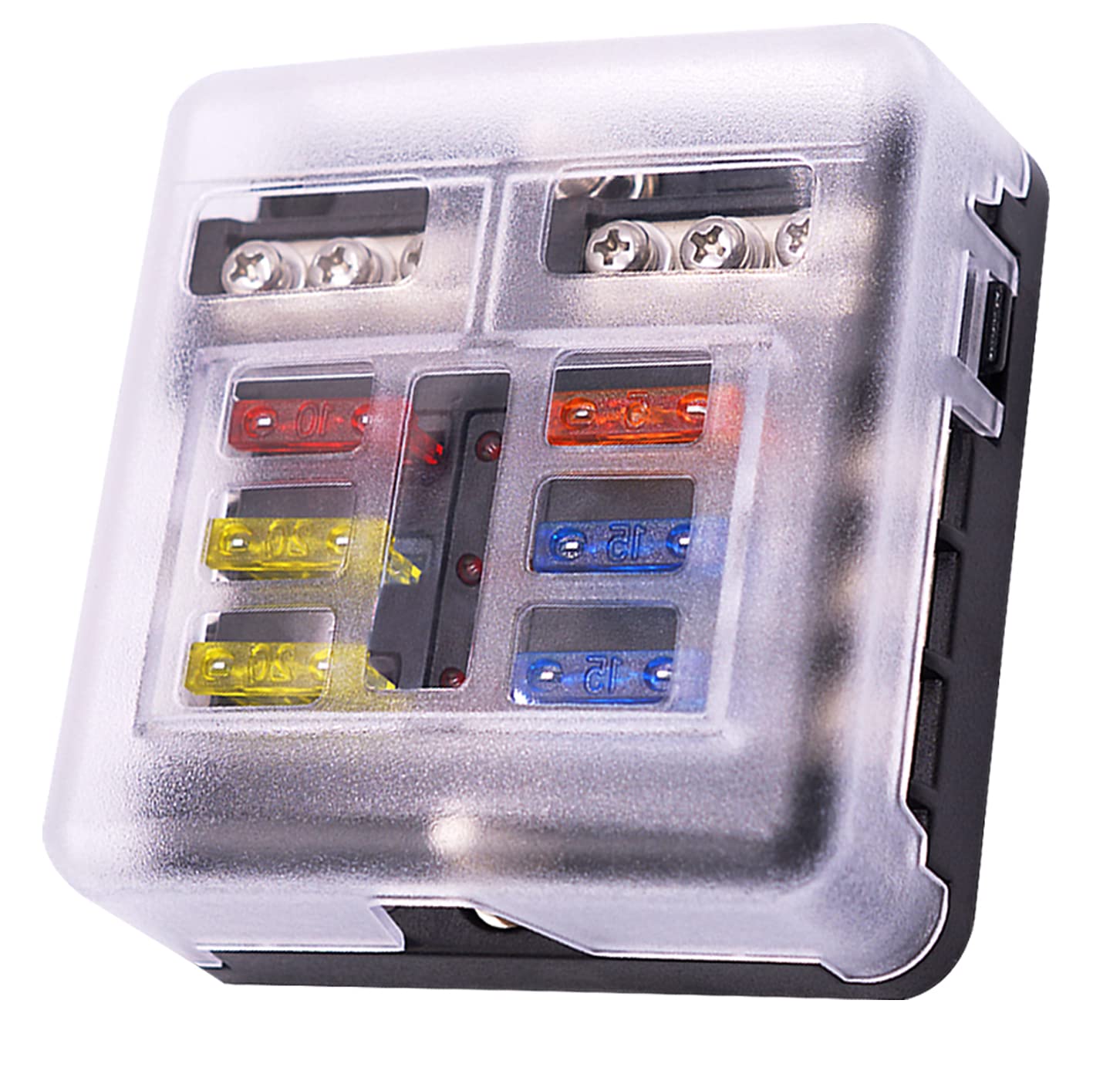 6 Way Fuse Block,12V Blade Fuse 6 Circuit Atc/Ato Waterproof Fuse Box Holder With Led Indicator Waterpoof Cover For 12V/24V Auto