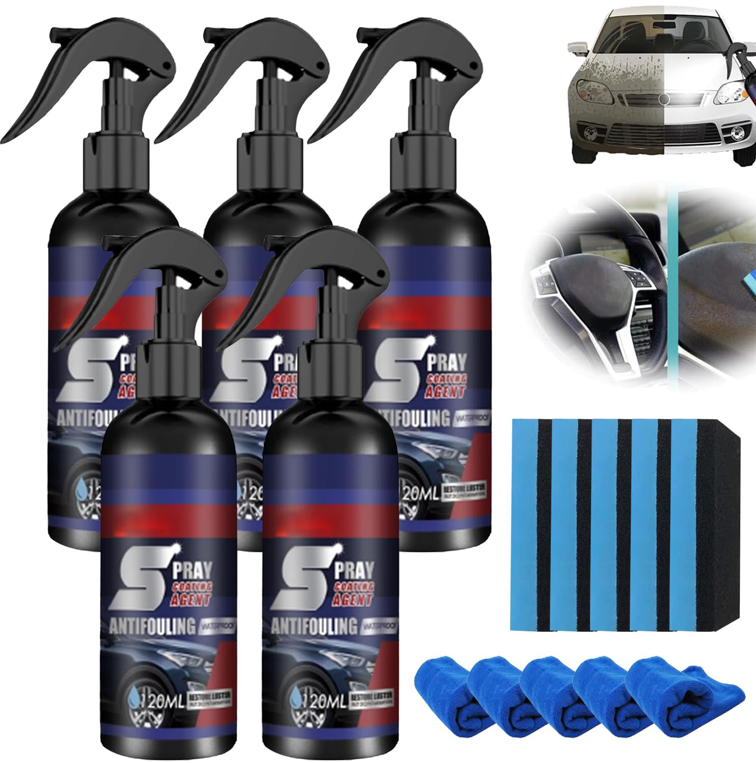 5Pc New Multi-Functional Coating Renewal Agent, 3 In 1 Ceramic Car Coating Spray, Plastic Parts Refurbish Agent, Fast-Acting Coa