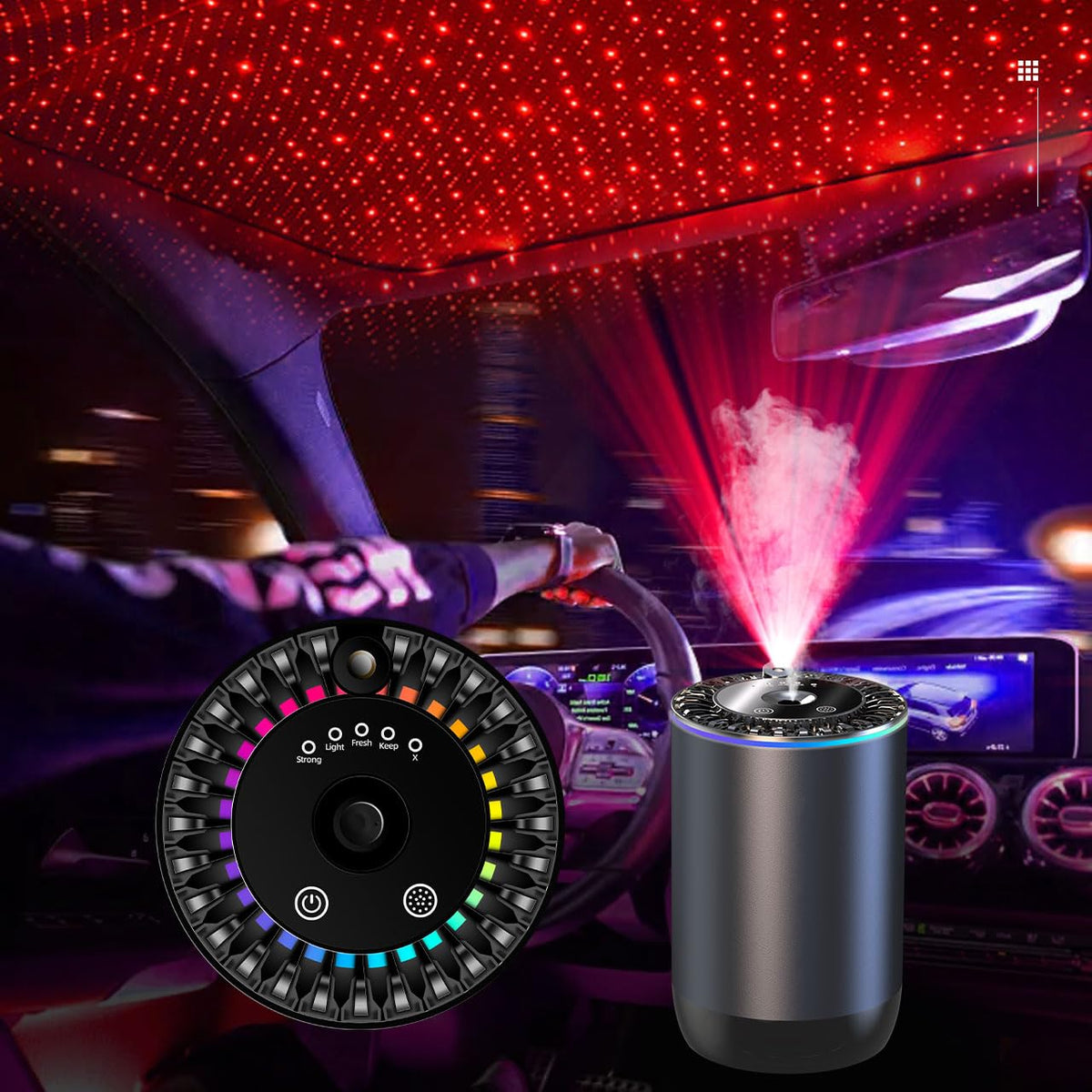 Smart Car Essential Oil Diffuser Air Freshener Accessories,Automatic Ultrasonic Aromatherapy Cool Light Gadgets,Waterless Scenti