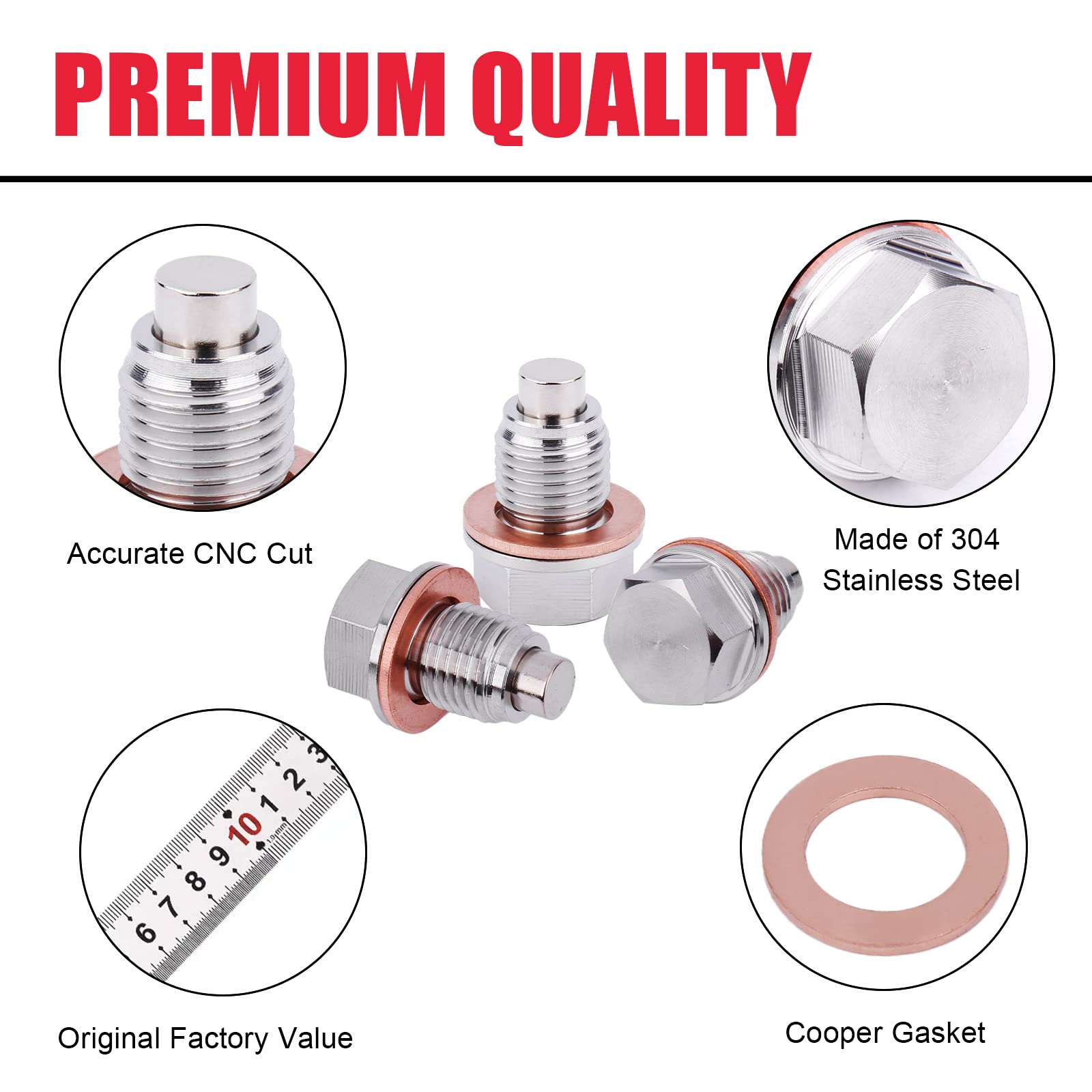 M14 X 1.5Mm Stainless Steel Magnetic Oil Drain Plug With Neodymium Magnet Fits For Honda Acura Ford Gm Mazda Hyundai Kia And Mor