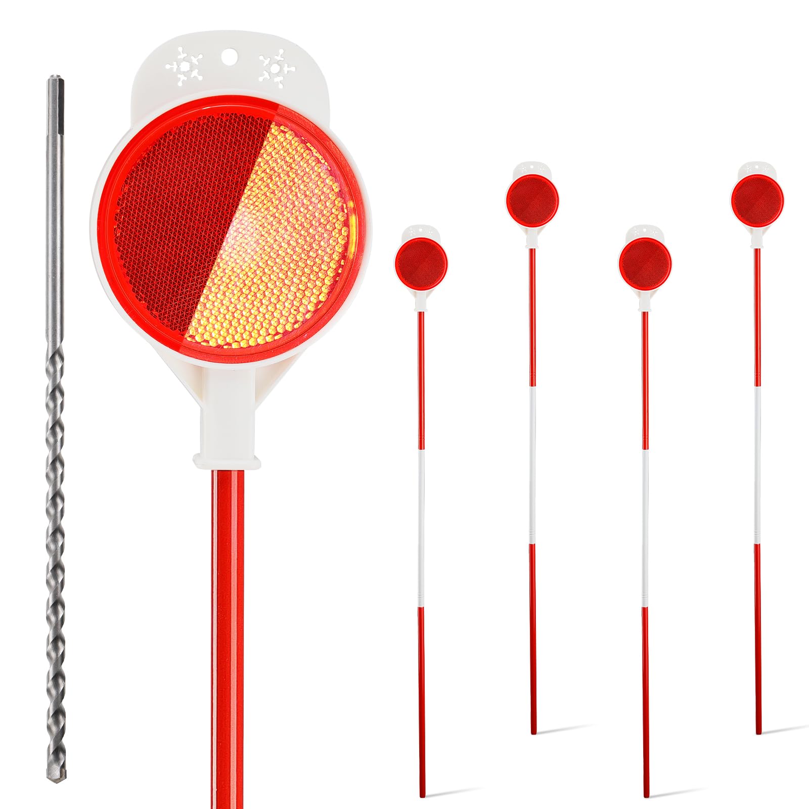 Driveway Markers Reflectors, High Visibility Reflective Snow Stakes for Driveway Entrance, Easy Install Drill Bit, 4 PCS Double 