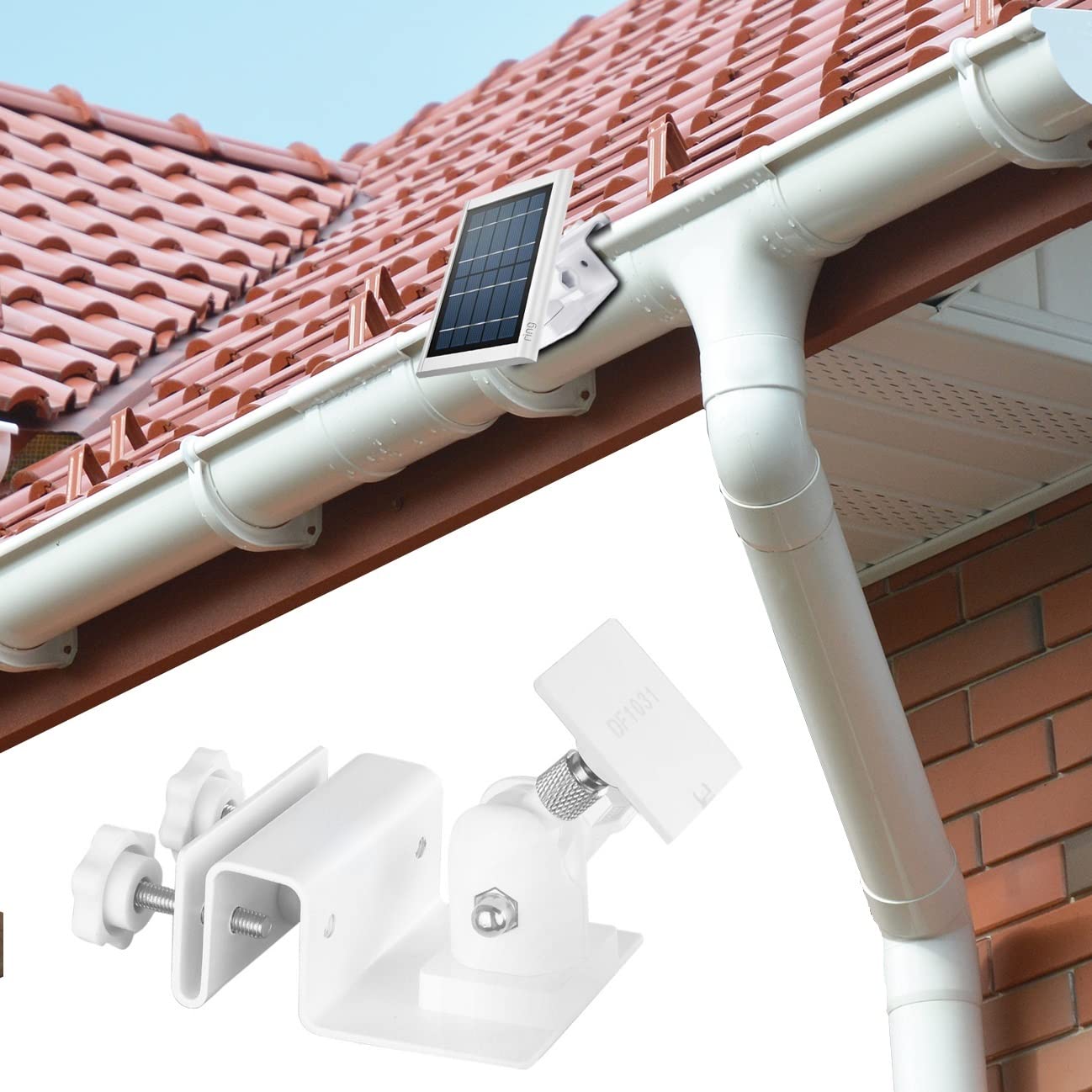 Gutter Mount for Ring Solar Panel - OkeMeeo Outdoor Mount Compatible with Ring and Arlo Solar Panel for Maximum Sunlight, White,