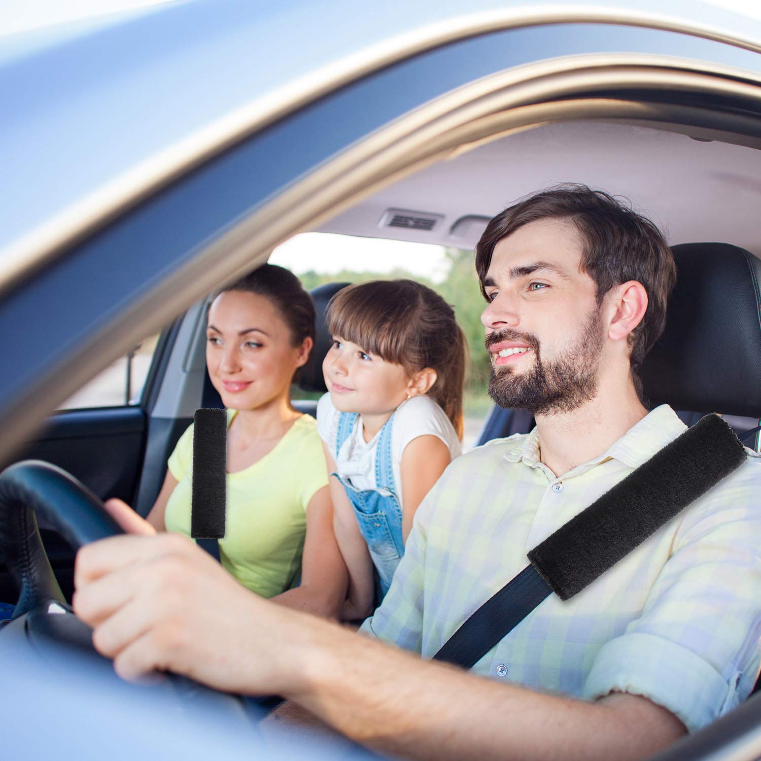 4 Pack Faux Sheepskin Car Seat Belt Pads Seatbelt Protector Soft Comfort Seat Belt Shoulder Strap Covers Harness Pads Guard Neck And Shoulder (Black)