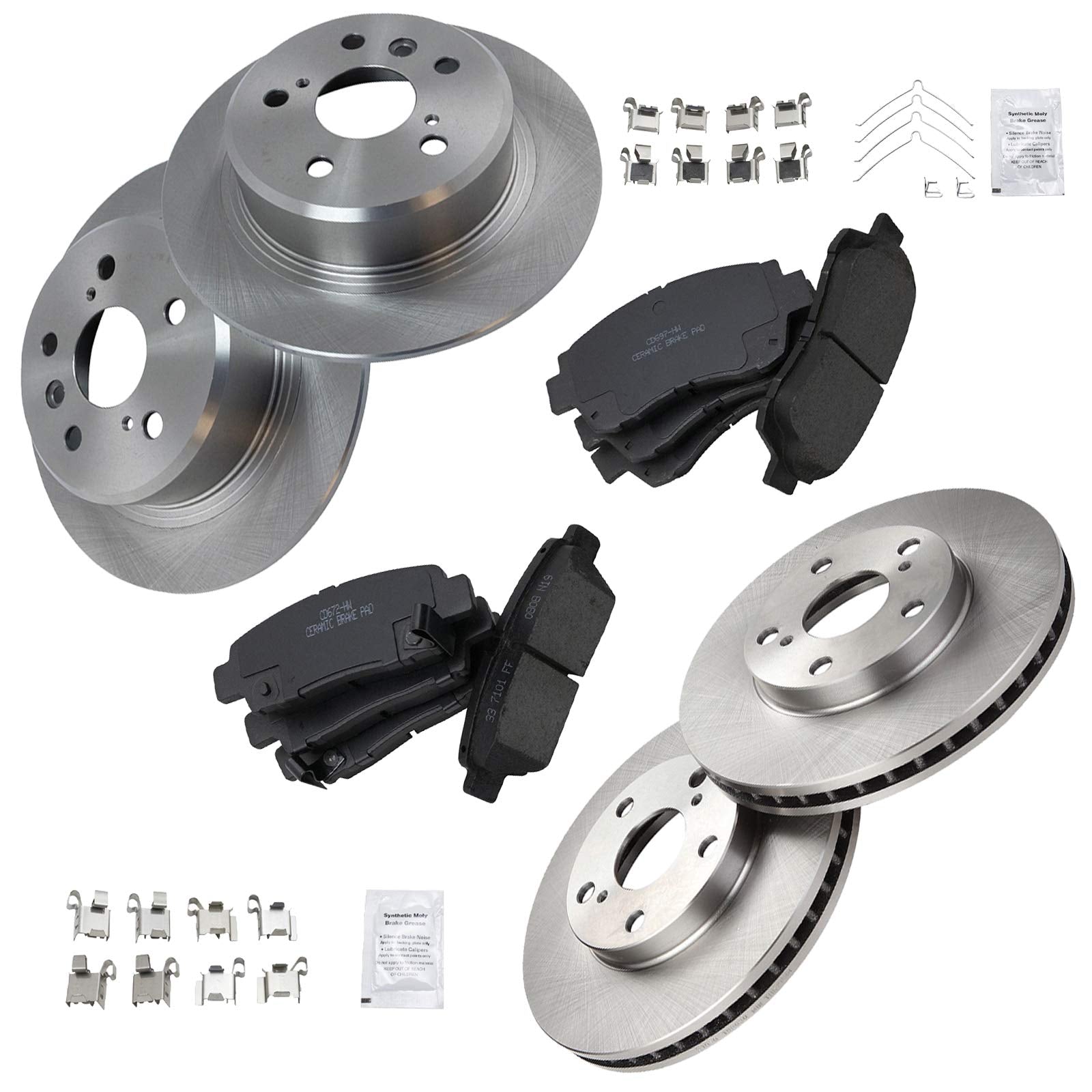 Trq Front And Rear Brake Pad & Rotor Kit Brake Pads Brake Rotor Ceramic Compatible With 1995-1997 Toyota Avalon