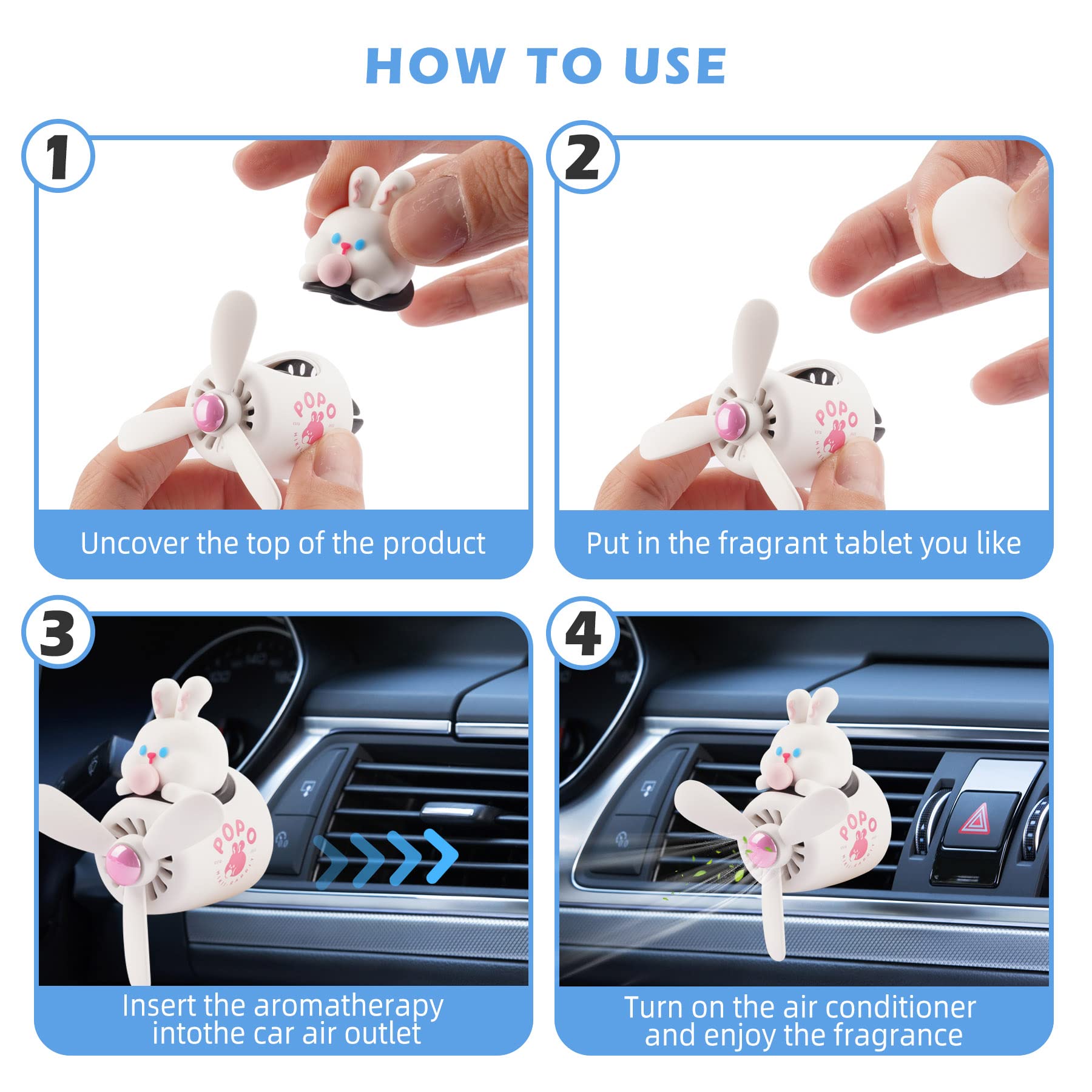 Jimtyee Car Air Freshener Cute Cartoon Rabbit Pilot Car Diffuser Rotating Propeller Automotive Air Outlet Fan Creative Car Perfu
