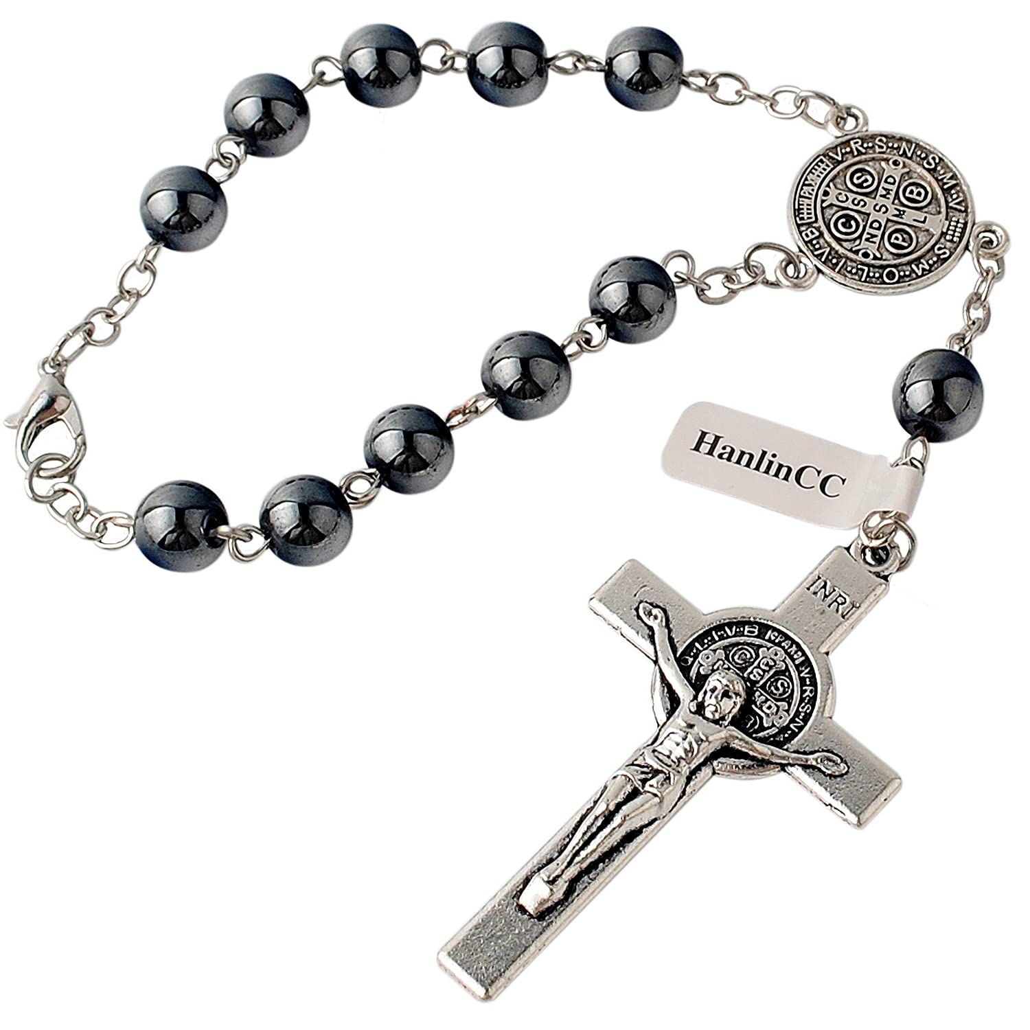 HanlinCC Saint Benedict Evil Protection Medal for Car or Truck Rearview Mirror (Anti-Silver Car Rosary)