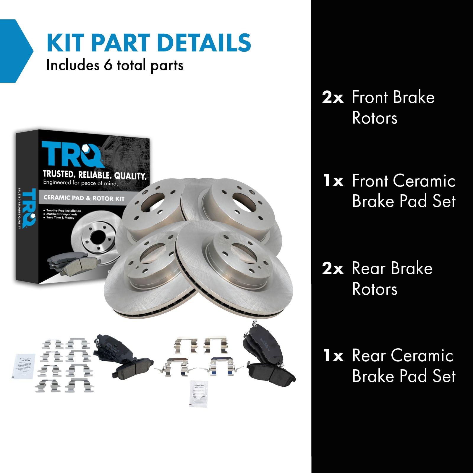 Trq Front And Rear Brake Pad & Rotor Kit Brake Pads Brake Rotor Ceramic Compatible With 2003-2004 Infiniti G35 2003-2005 Nissan