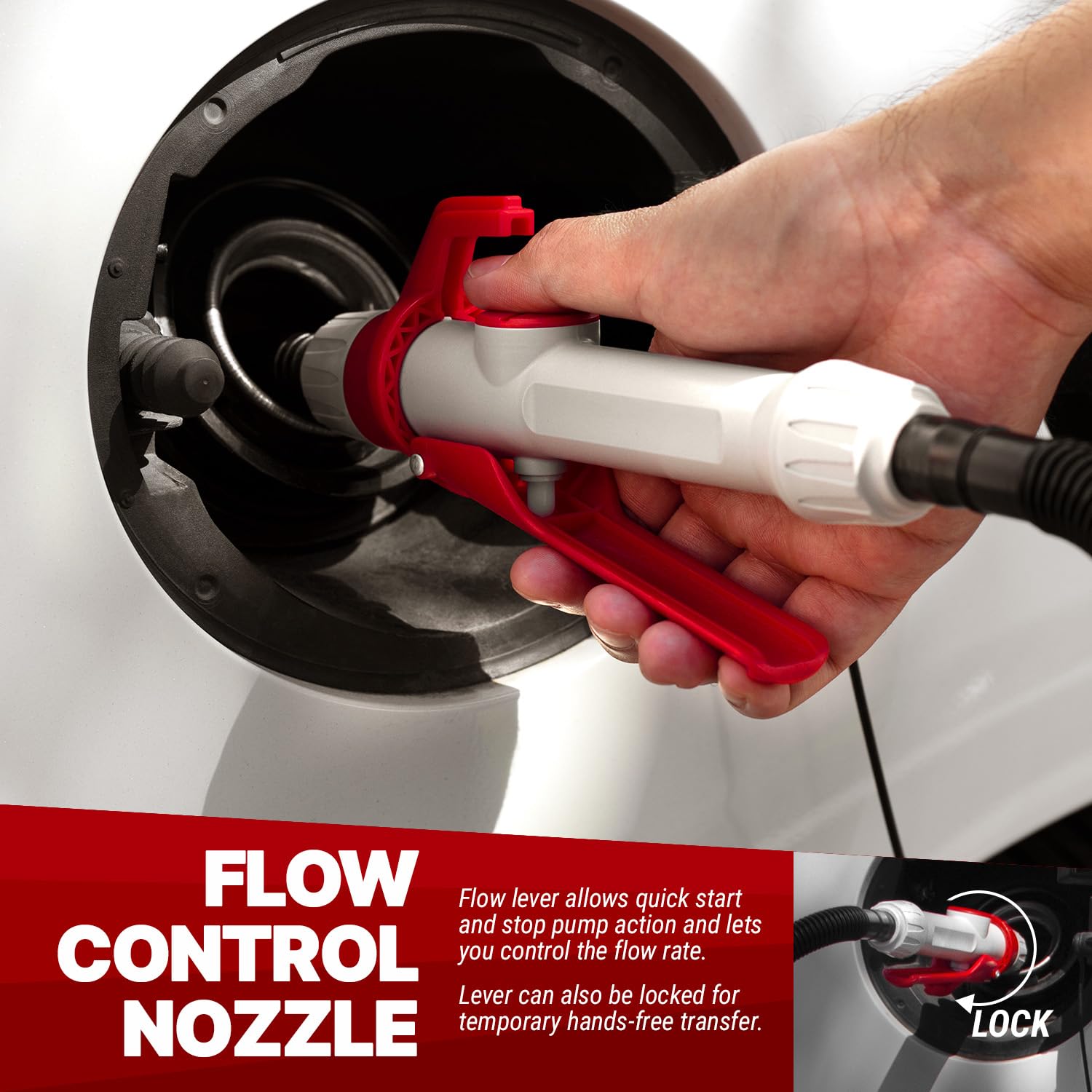 TERA PUMP Battery Gas Pump - 10L/min, 4-AA Powered, 4.1-ft Hose, Red, Plastic