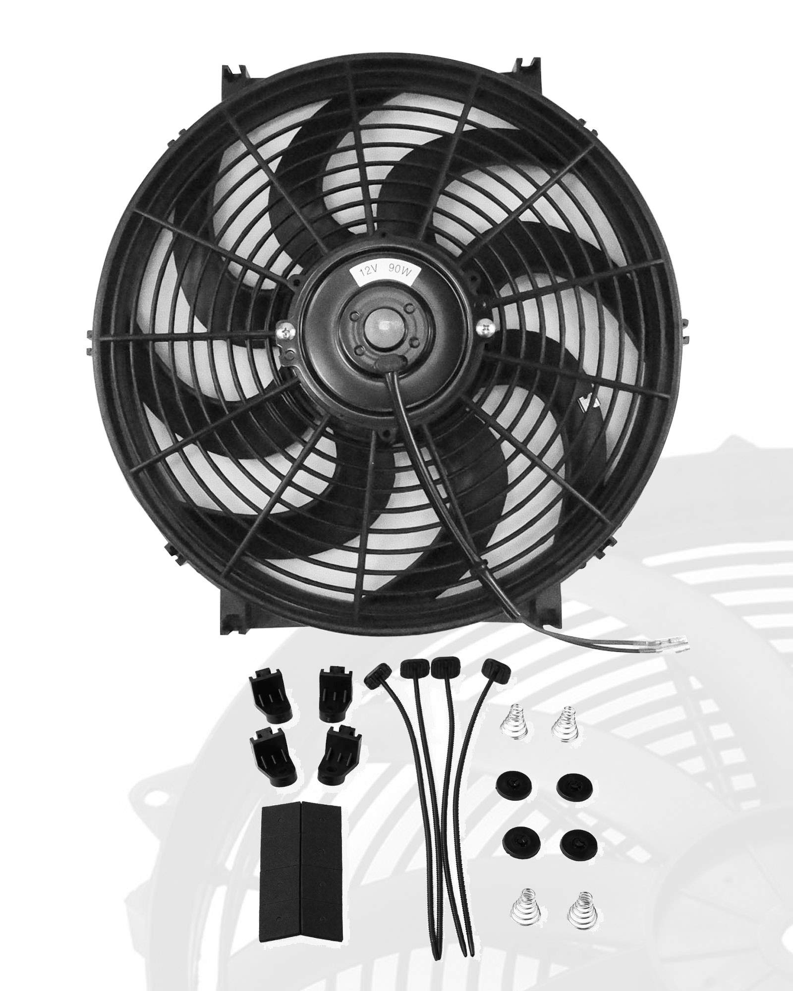 14'' Inch Slim Fan Push Pull Electric Radiator Cooling Fans 12V Mount Kit Unversal Black