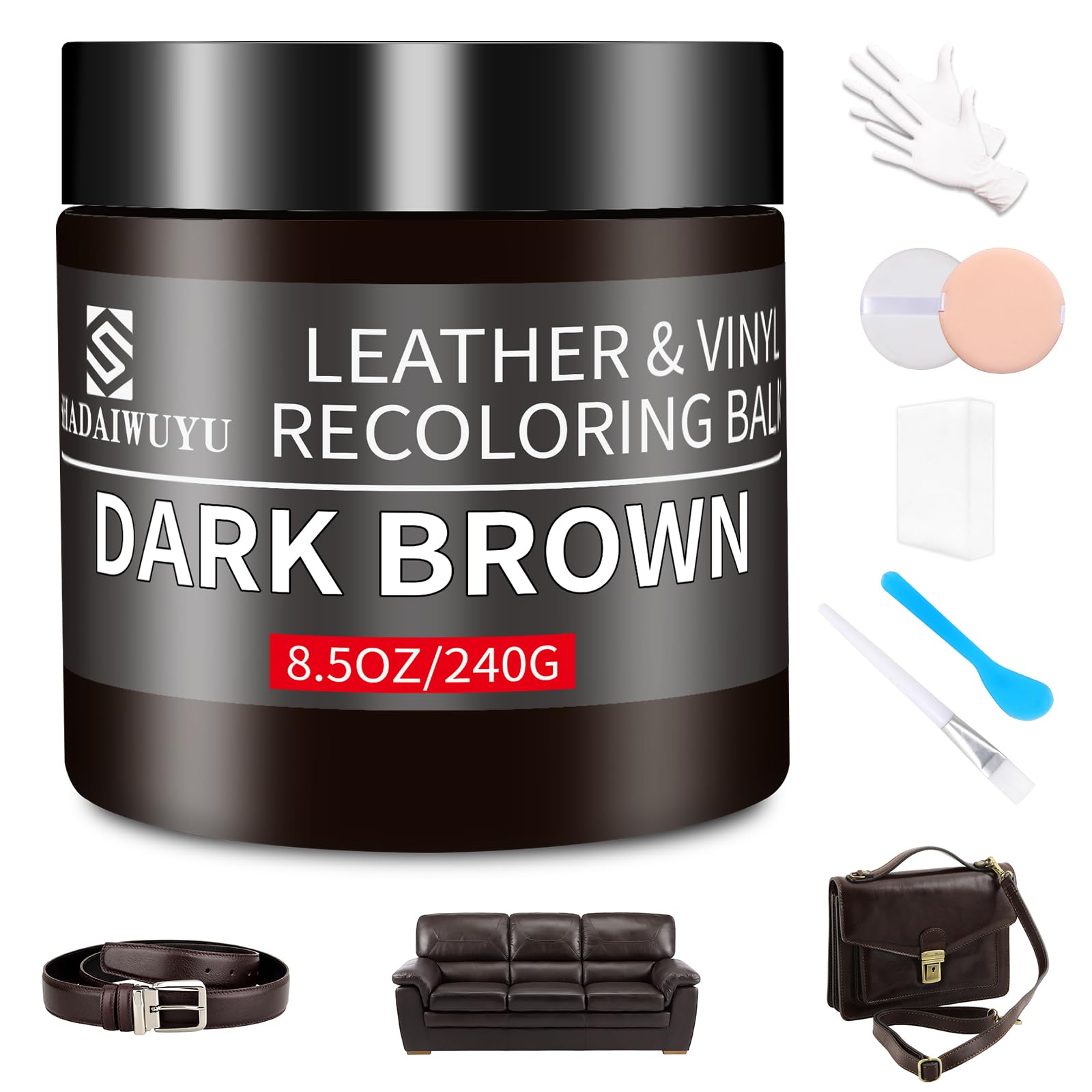 Leather Recoloring Balm,8.5Oz Leather Color Restorer,Dark Brown Leather Repair Kit For Furniture And Car Interior,Leather Couch 