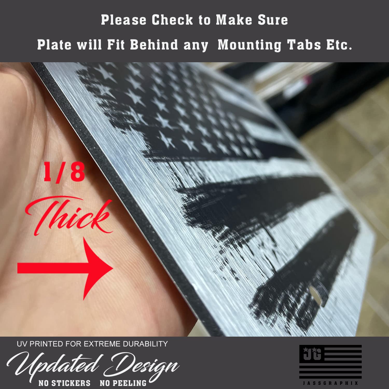 Distressed Grunge American Flag License Plate On 1/8'' Brushed Aluminum Composite Heavy Duty Patriot Usa Car Tag