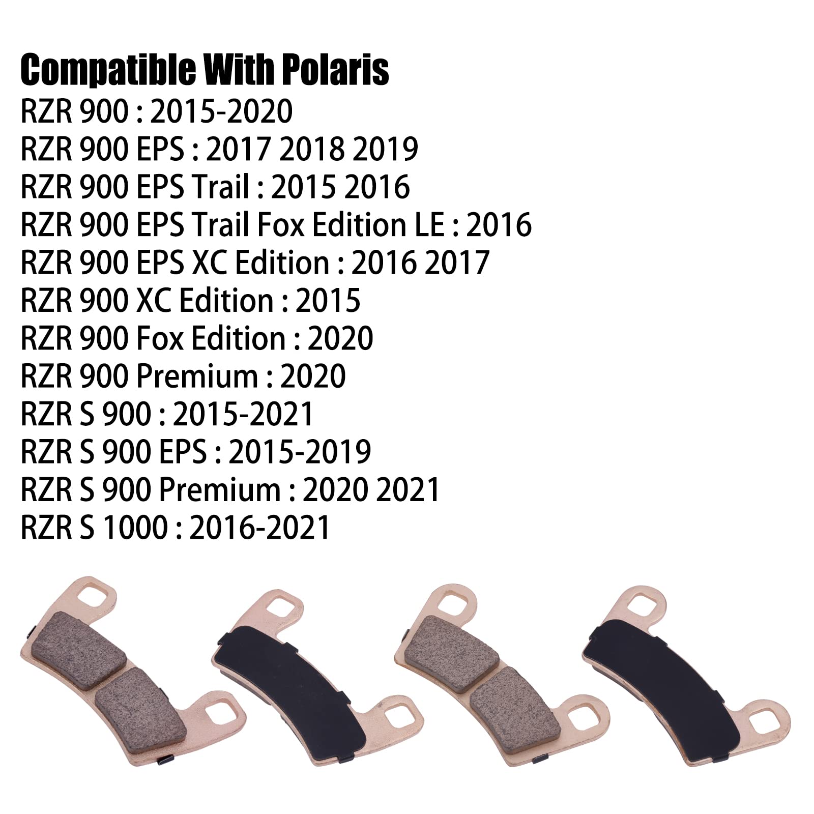 Sintered Brake Pad 2206025 & 2203318 For 2015-2020 Polaris Rzr 900(All Edition), 2015-2021 Polaris Rzr S 900 Eps Premium, 2016-2021 Polaris Rzr S 1000 Eps.