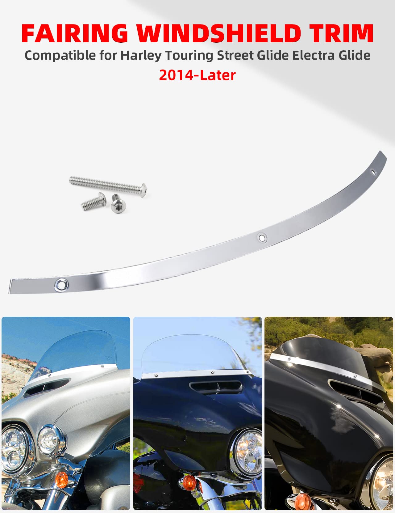 Amazicha Polished Windshield Trim Chrome Windscreen Trim Compatible for 14-23 Harley Davidson Touring Street Glide Electra Glide