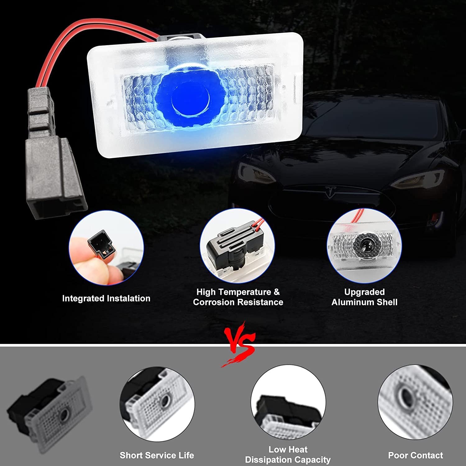 4Pcs Upgraded Tesla Puddle Lights Car Door Lights Logo Projector,Rcbdcygj Ultra-Bright Ghost Shadow Lights Welcome Courtesy Step Door Lamps Replacement With Extension Cords (Pink Light)