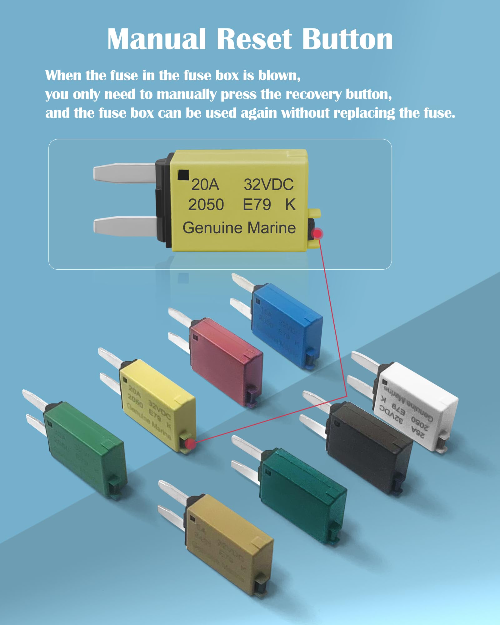 Nerites Mini Blade Fuse Assortment Kit - Resettable 5A-30A Automotive Circuit Breaker Fuses for Boat, RV, Car, Truck - Multicolored