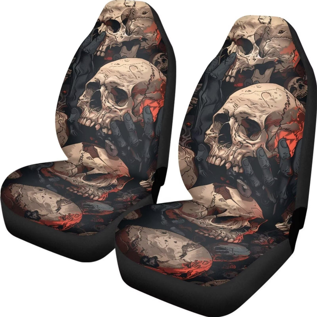 Buybai Skull Hand Print Car Cover Set Comfortable Breathable 2 Pcs Car Seat Covers Full Set Universal Fit Suv Truck Sedans Wear-