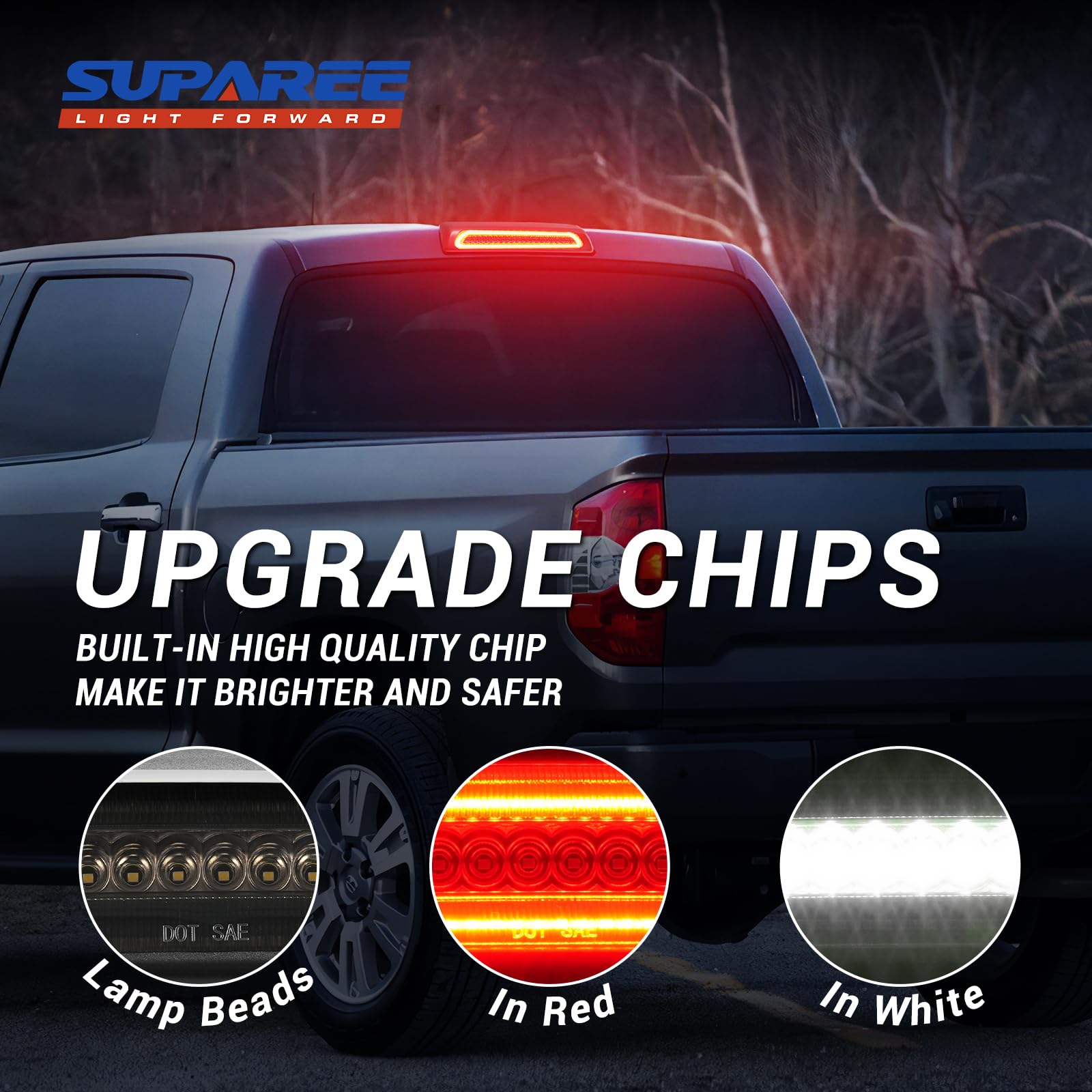 SUPAREE LED Third Brake Light Assembly for 2007-2020 Tundra, Smoked Lens, Roof Cargo Light, Red High Mount Lamp, Model CL1308, Black