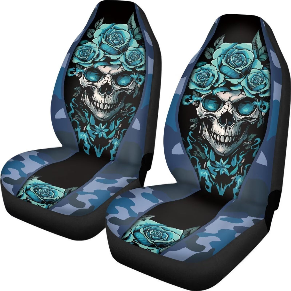 Buybai Rose Skull Car Seat Cover Set Soft Bench Cover Non Fading Car Seat Covers Car Interior Accessories Universal Fit Suv Seda