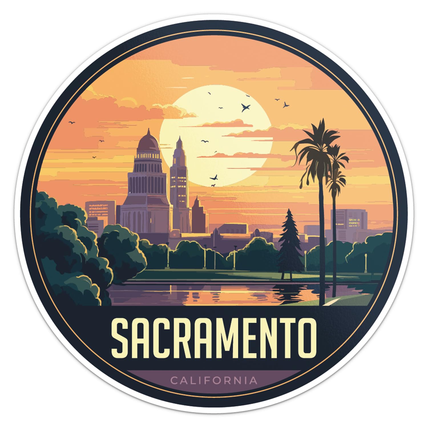 Sacramento City Sticker - Waterproof Vinyl Decal for Car Bumper, Laptop, Water Bottle, Wall, and Window, Size - 3'' Longer Side