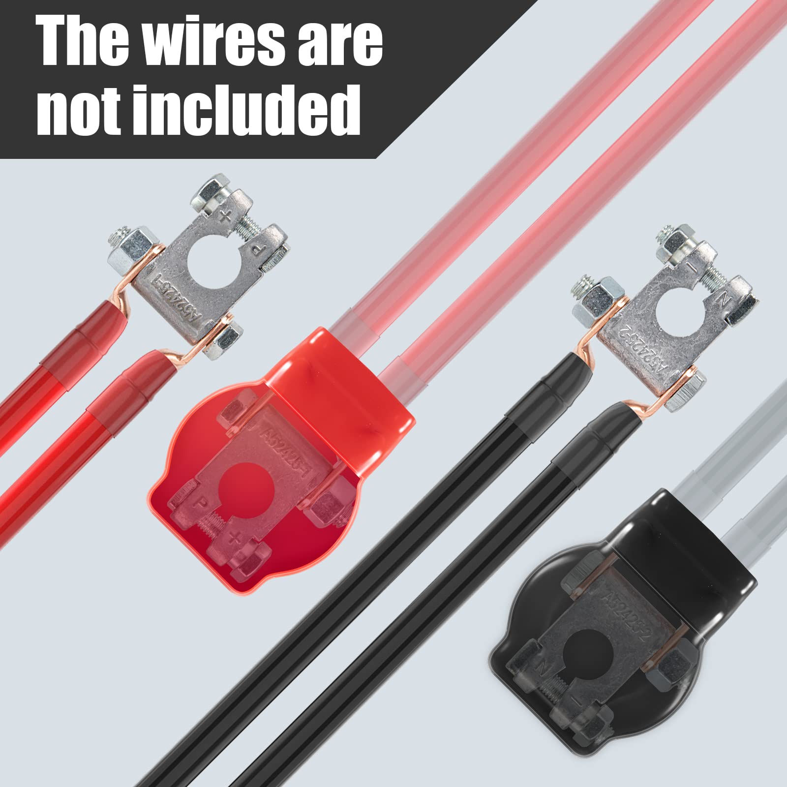 Battery Terminal Connectors, Military Spec Positive Negative Heavy Duty Battery Terminals with Cover, Copper Lugs, Heatshrink, A