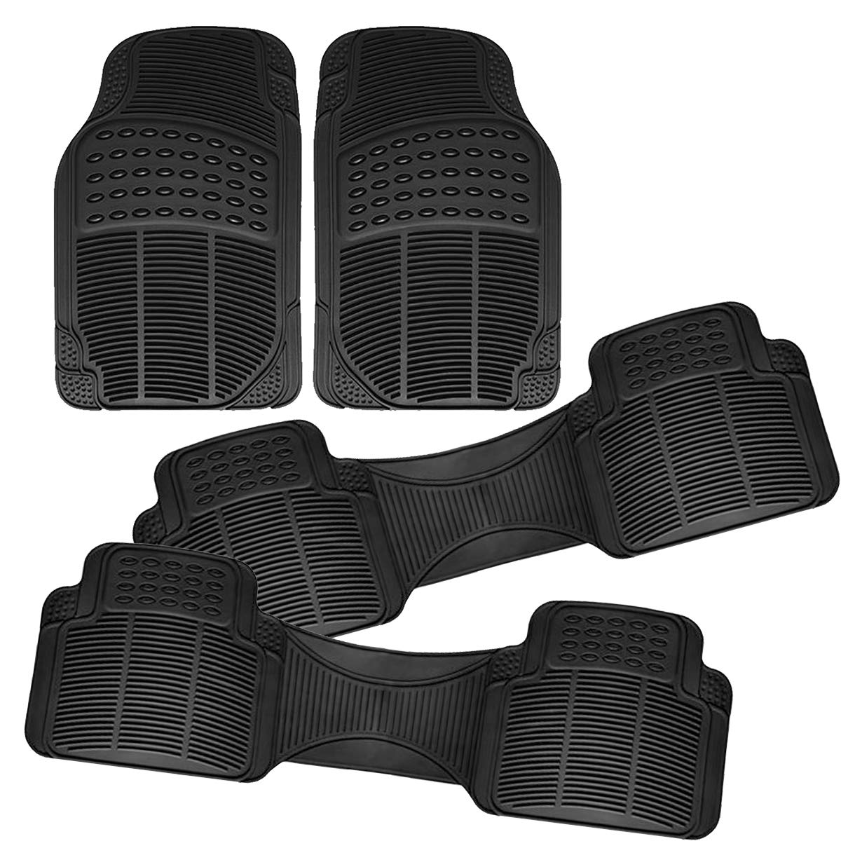 Car Suv Floor Mat By Vaygway - 4 Piece Heavy Duty Set - 3 Row Vehicle All Weather Floor Mats - Black Trimmable Universal Fit Rub