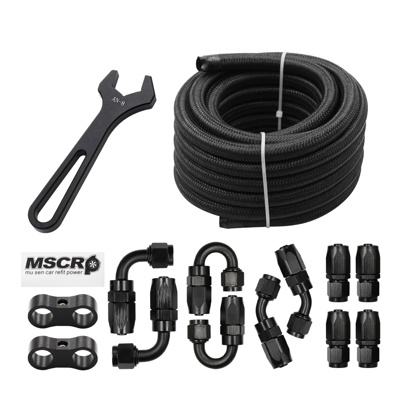 8AN 20FT Fuel Line Hose Kit with Fitting, Nylon Stainless Steel Braided 1/2 CPE Fuel Oil Hose- 11.12mm ID (AN8, Nylon)