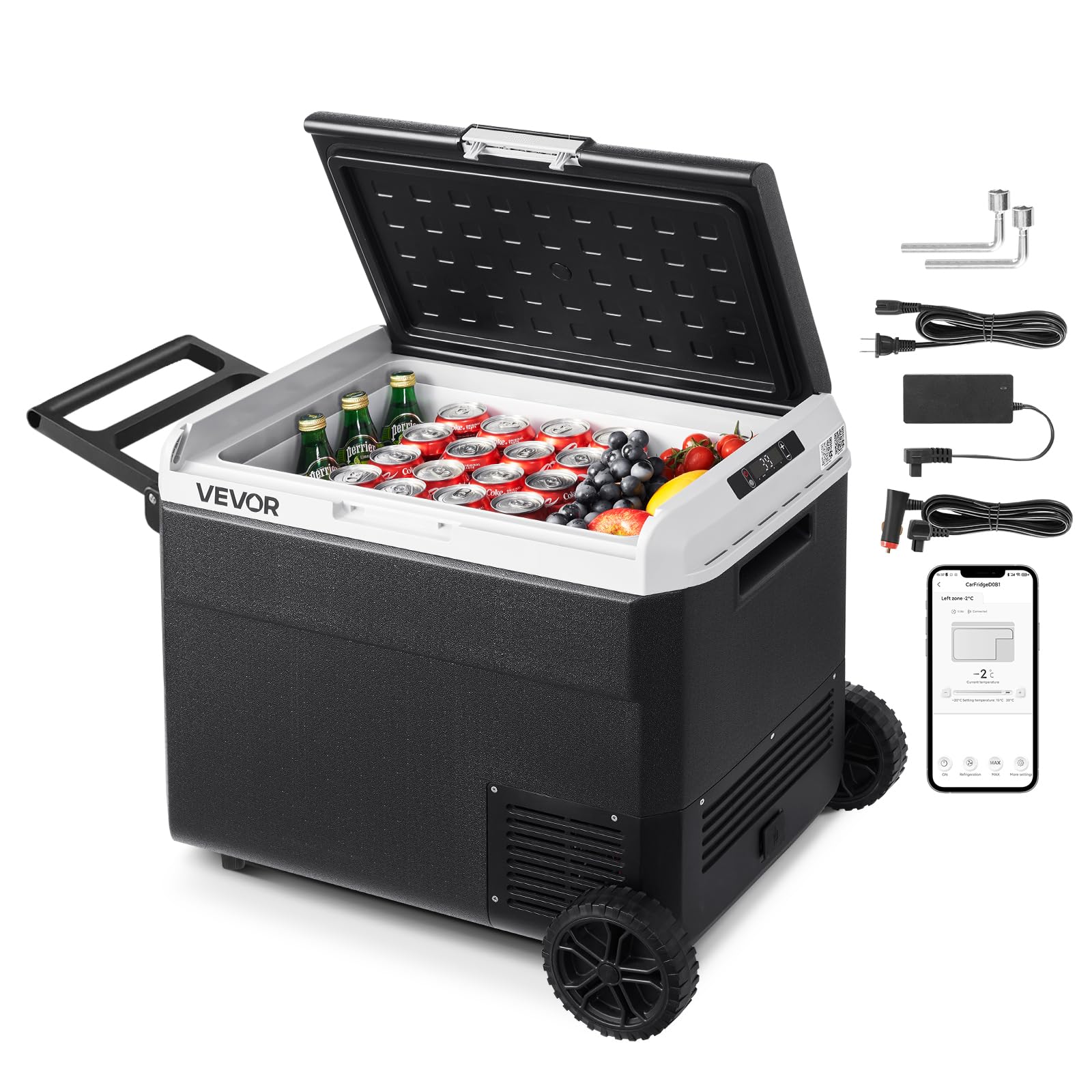 VEVOR 63.4QT/60L Car Fridge, Portable Electric Cooler with Wheels and Handle, -4?~68?, 12/24V DC and 100-240V AC Compressor Free
