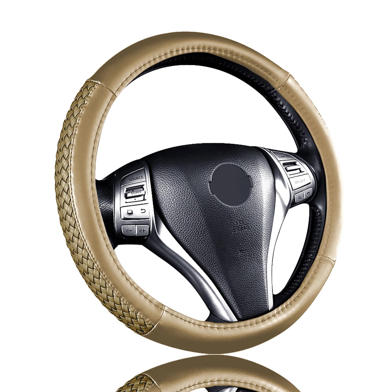 Flying Banner Car Steering Wheel Cover Faux Leather Massage Universal Fit 3D Faux Leather Woven Anti-Slip Sporty 15 Inches