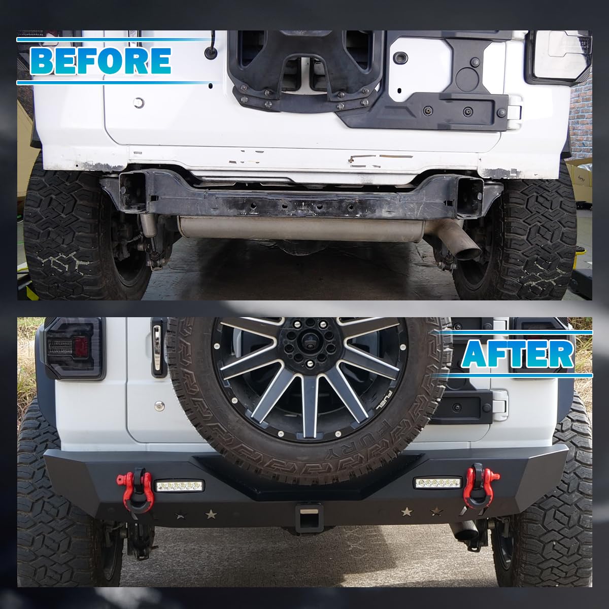 Wolfx Front And Rear Bumpers For 2018 2019 2020 2021 2022 2023 2024 Jeep Wrangler Jl Heavy Duty Steel Offroad Bumper Front + Rear Combo With D-Rings With Winch Plate