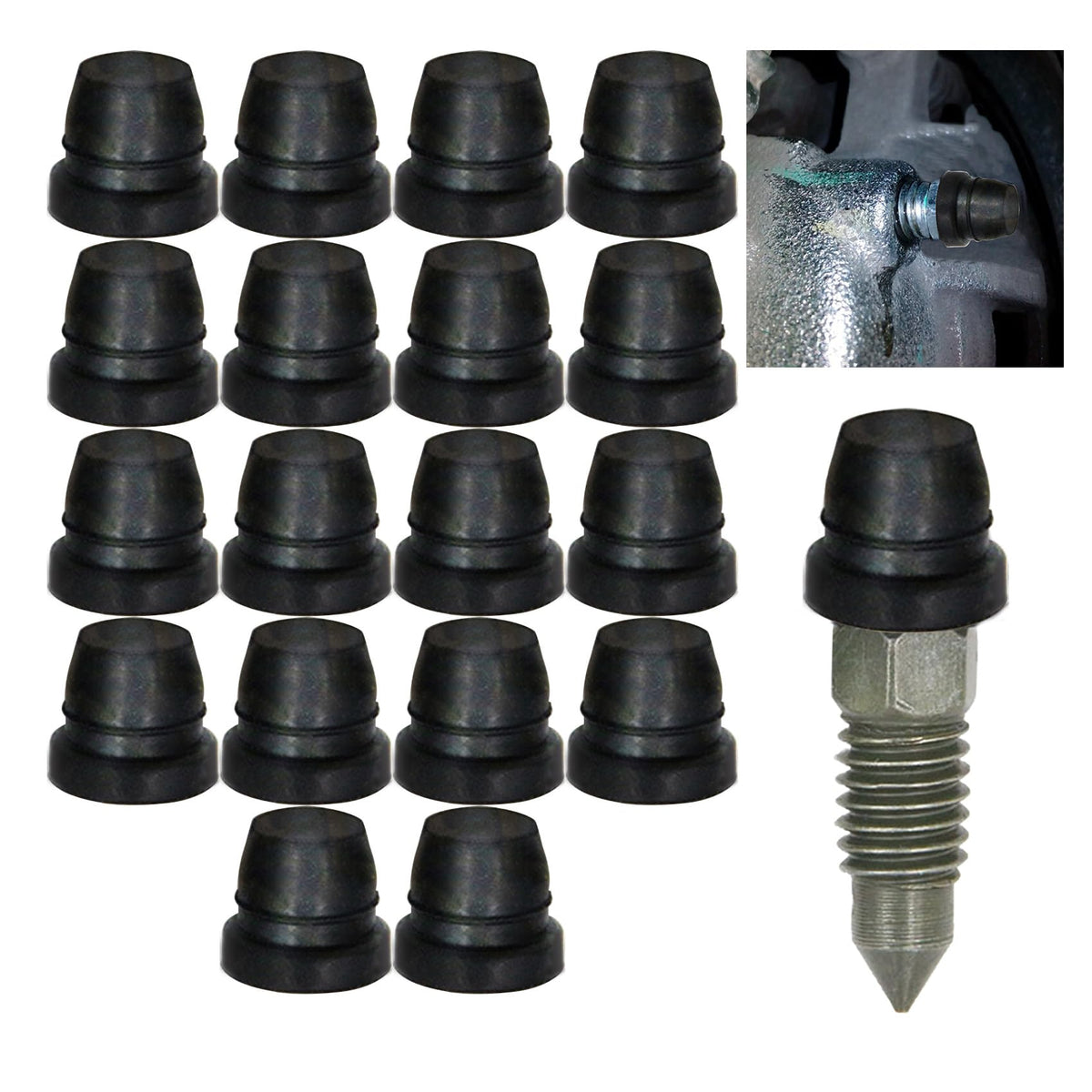 18PCS Black Brake Dust Cover, Rubber Dust Stem Cover, Grease Fitting Caps, Brake Caliper Bleeder Cap, Brake Bleeder Screw Cap, R