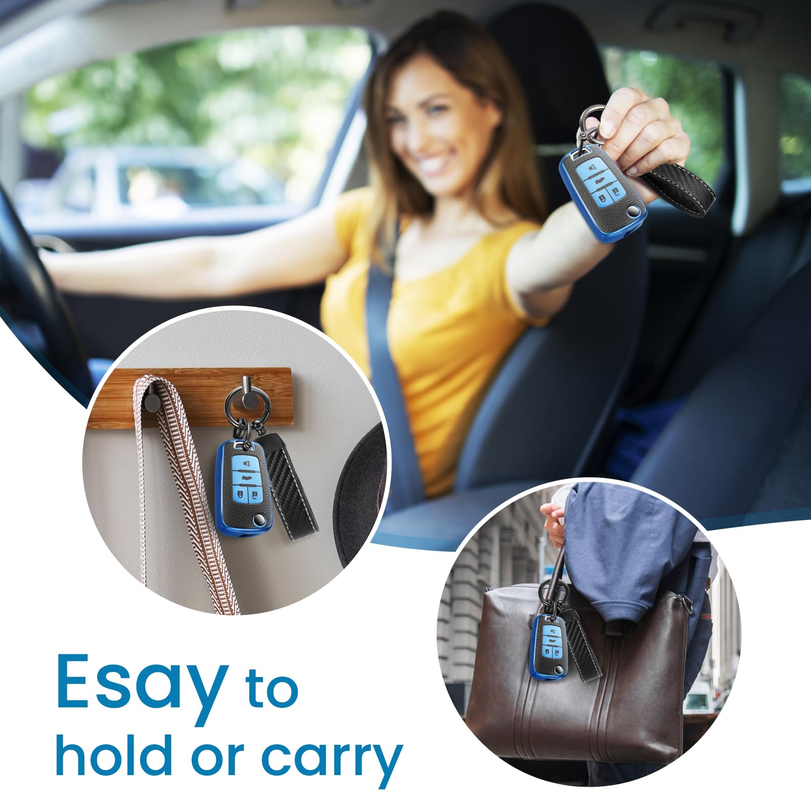 Ctrinews For Chevy Key Fob Cover With Carbon Fiber Style Belt Keychain,Upgraded Tpu Surface Grain Key Case For Cruze Equinox Mal