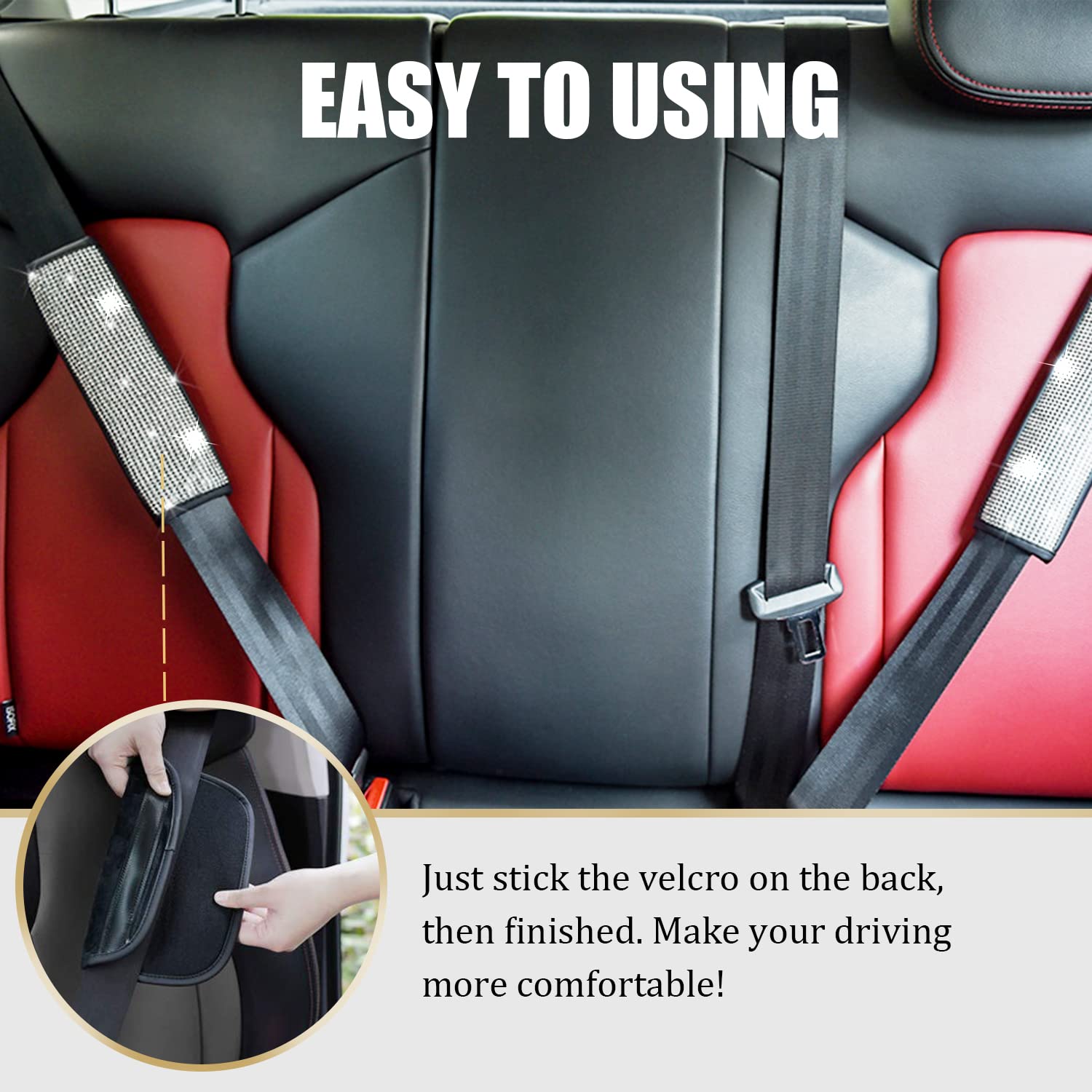 JDDRY 2-Pack Bling Seat Belt Covers,Bling Seat Belt Covers for Womens,Car Seat Belt Strap Cover Shoulder Pad,Universal Car Inter