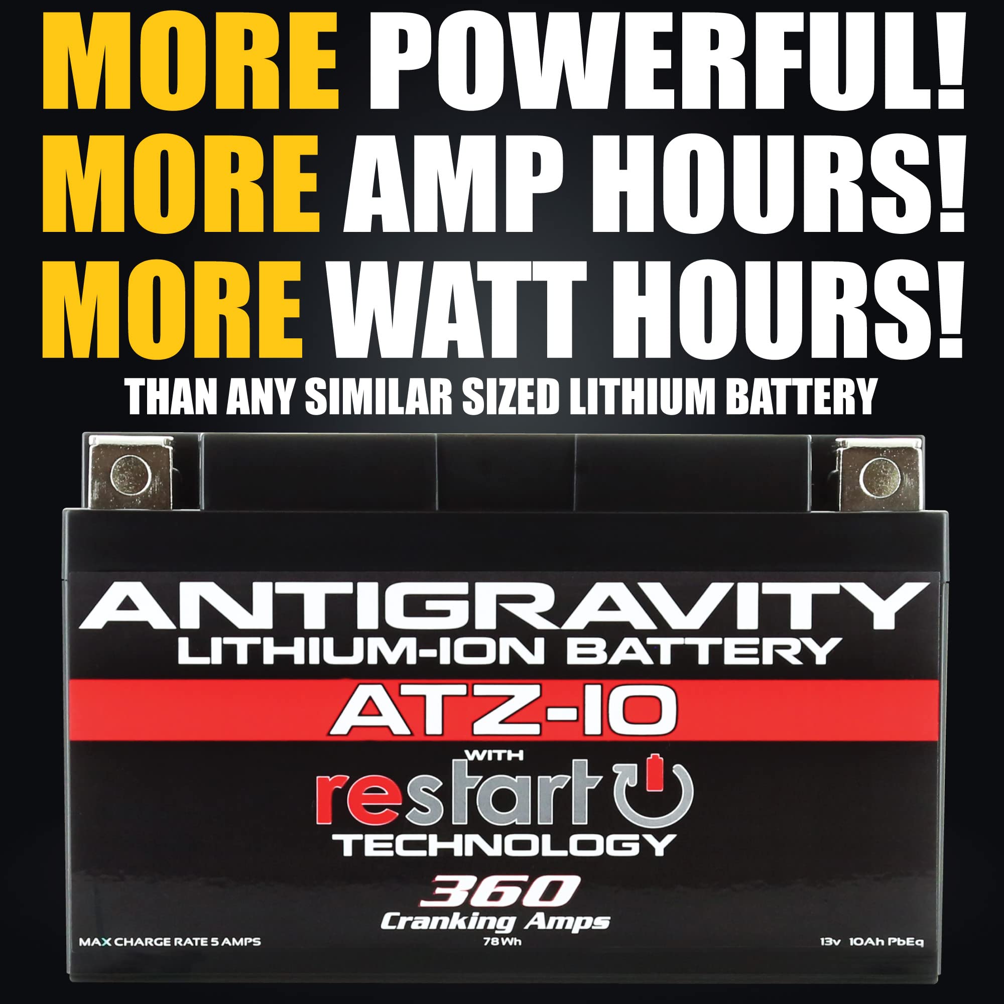 Antigravity ATZ-10 Lithium Motorcycle Battery with Jump Start, 6.1Ah - Replaces YTZ10, YTZ12, YTX7A, YTX9 - For Yamaha