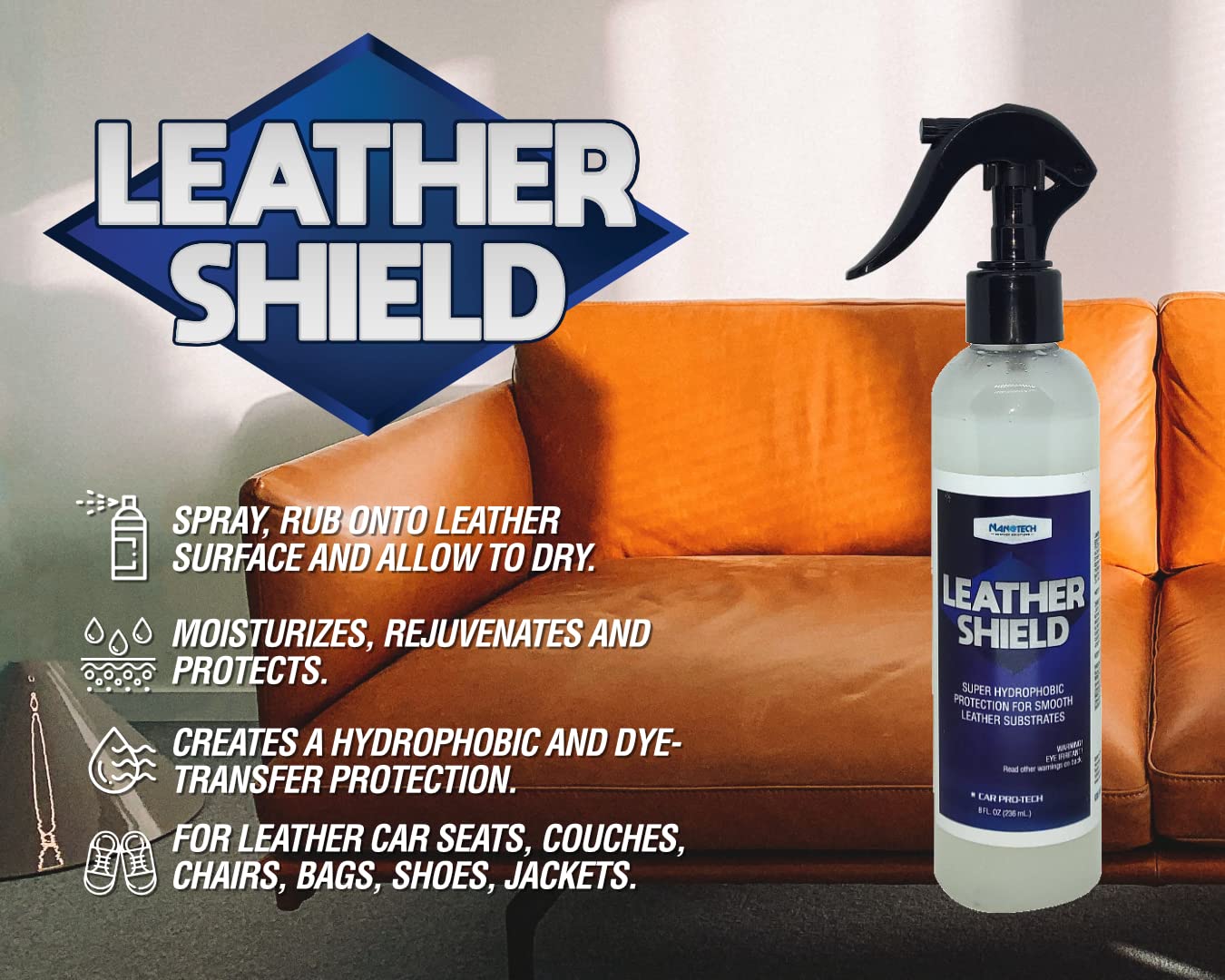Nanotech Surface Solutions Leather Shield - Leather Conditioner & Sealer - Sio2 & Wax Blend For Use On Car Interiors, Leather Apparel, Shoes, Boots, Bags, Furniture & More - 8 Oz.