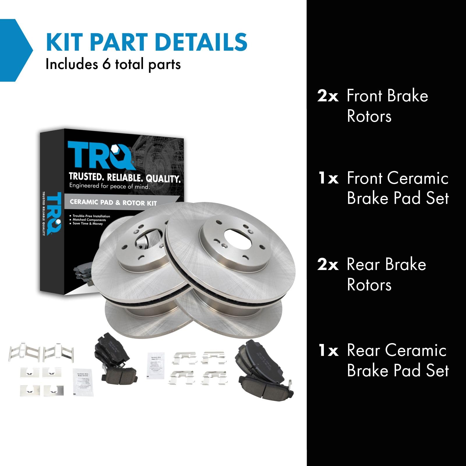 Trq Front And Rear Brake Pad & Rotor Kit Brake Pads Brake Rotor Ceramic Compatible With 2004-2008 Acura Tl